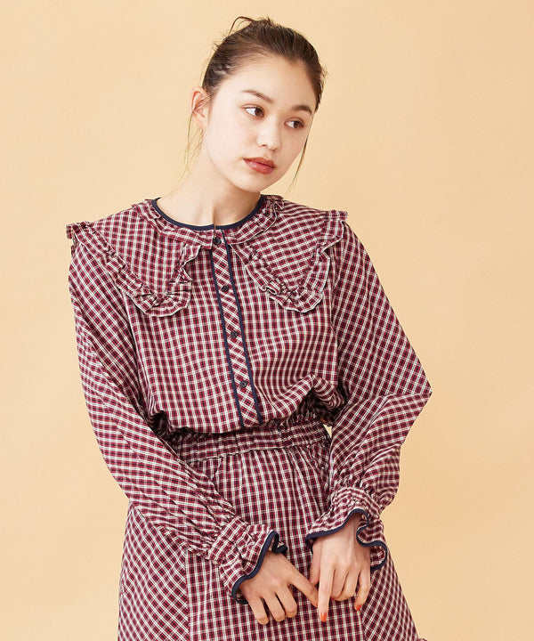 RUFFLE BIG COLLAR PLAID BLOUSE MILKFED. – calif