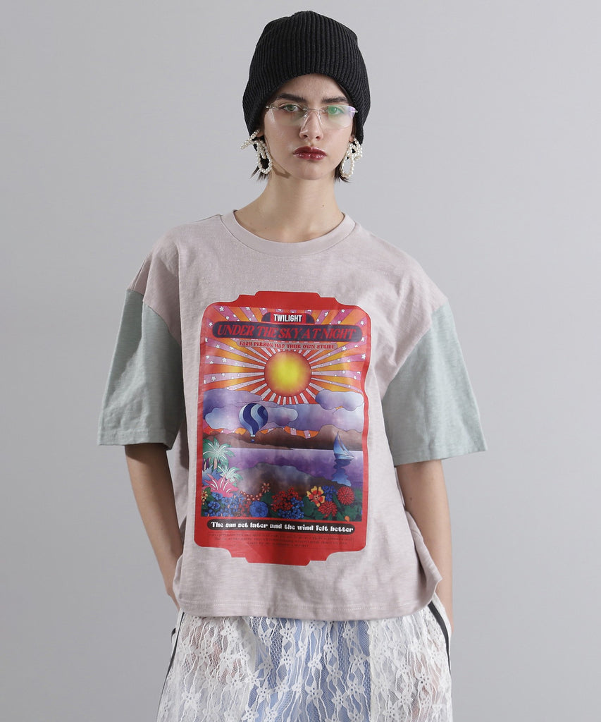OKIRAKU×ROSE BUD/袖配色 プリントTシャツ – calif（カリフ