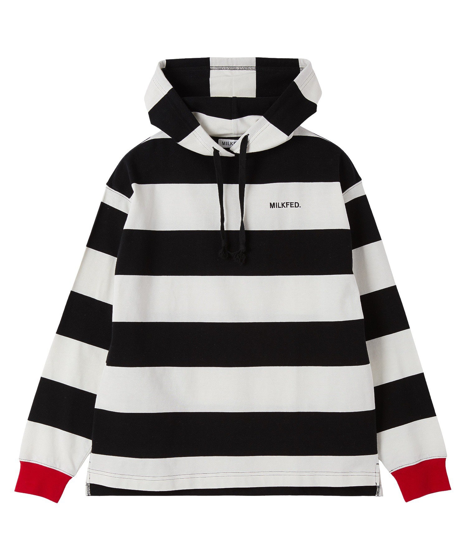 CONTRAST RIB STRIPED HOODED TOP