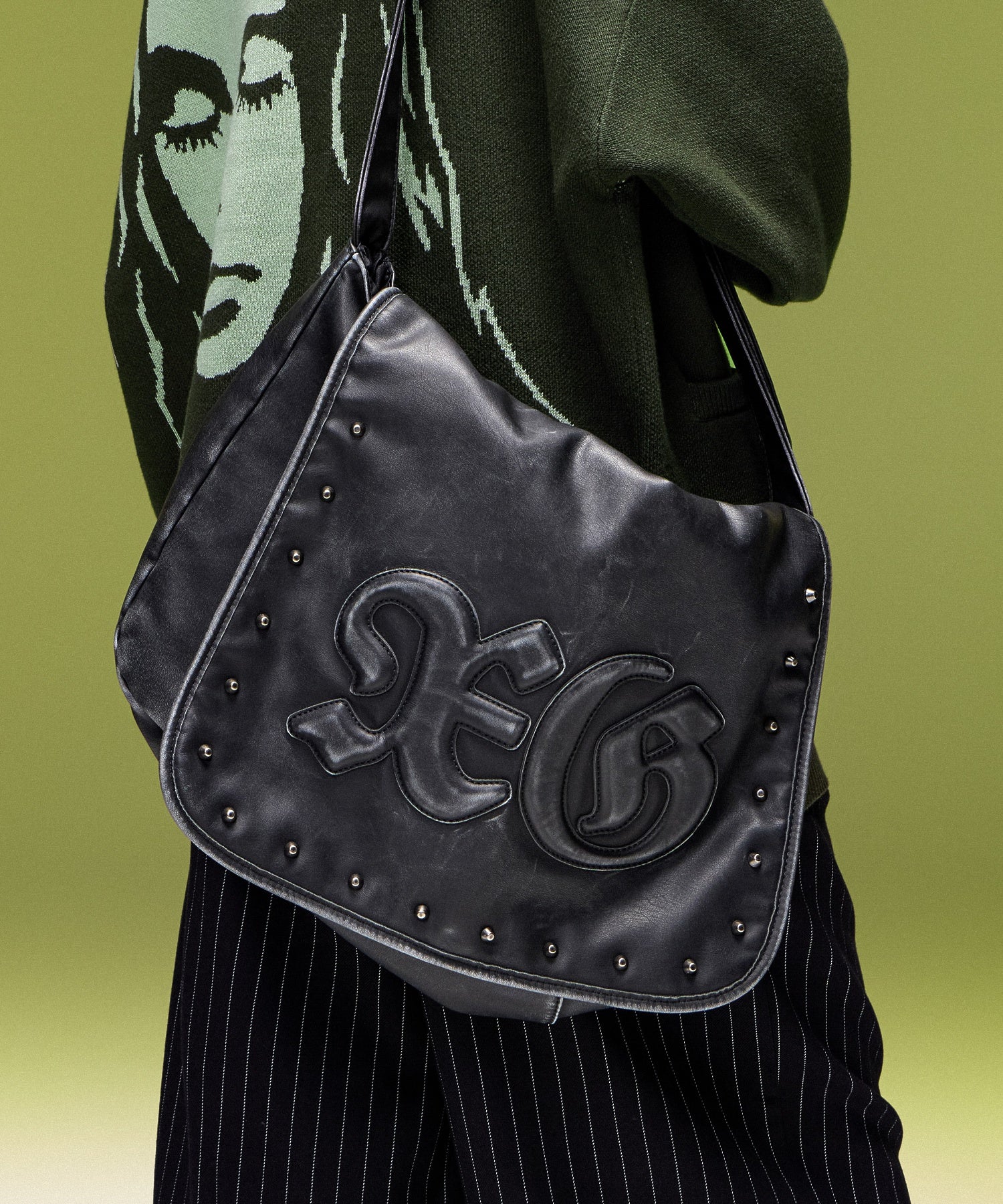 XG LOGO PATCH STUDDED FAUX LEATHER SHOULDER BAG