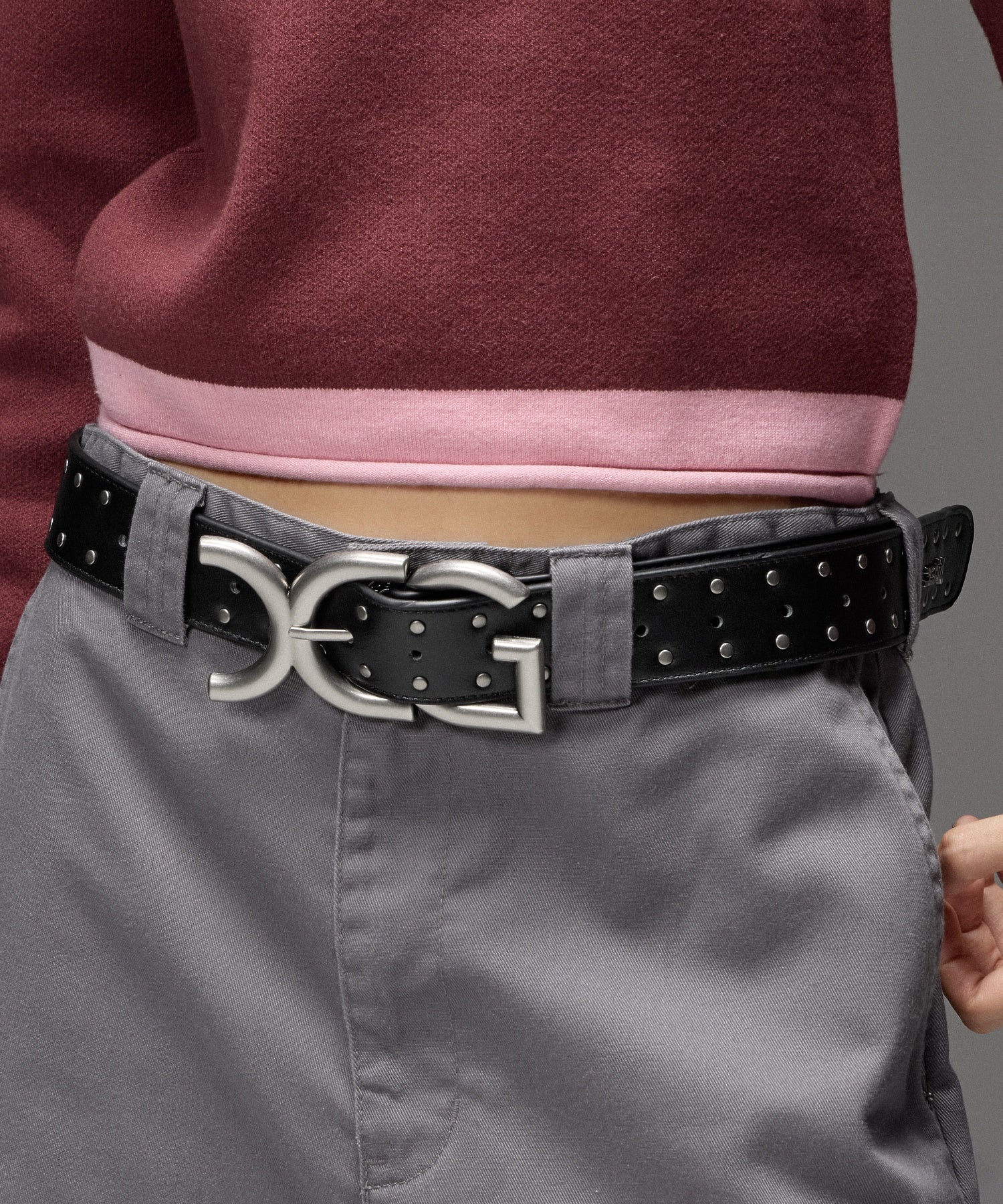 XG BUCKLE STUDDED FAUX LEATHER BELT