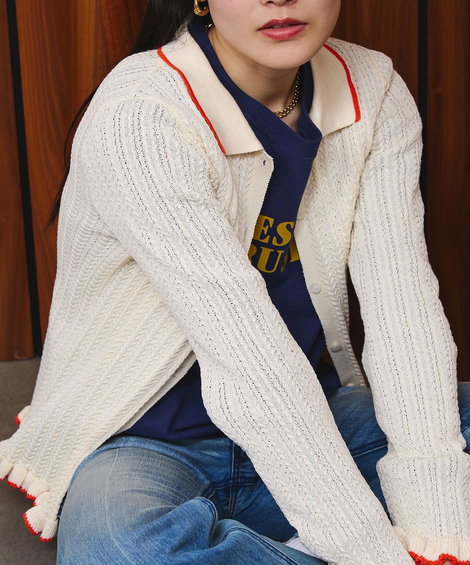RUFFLED KNIT CARDIGAN