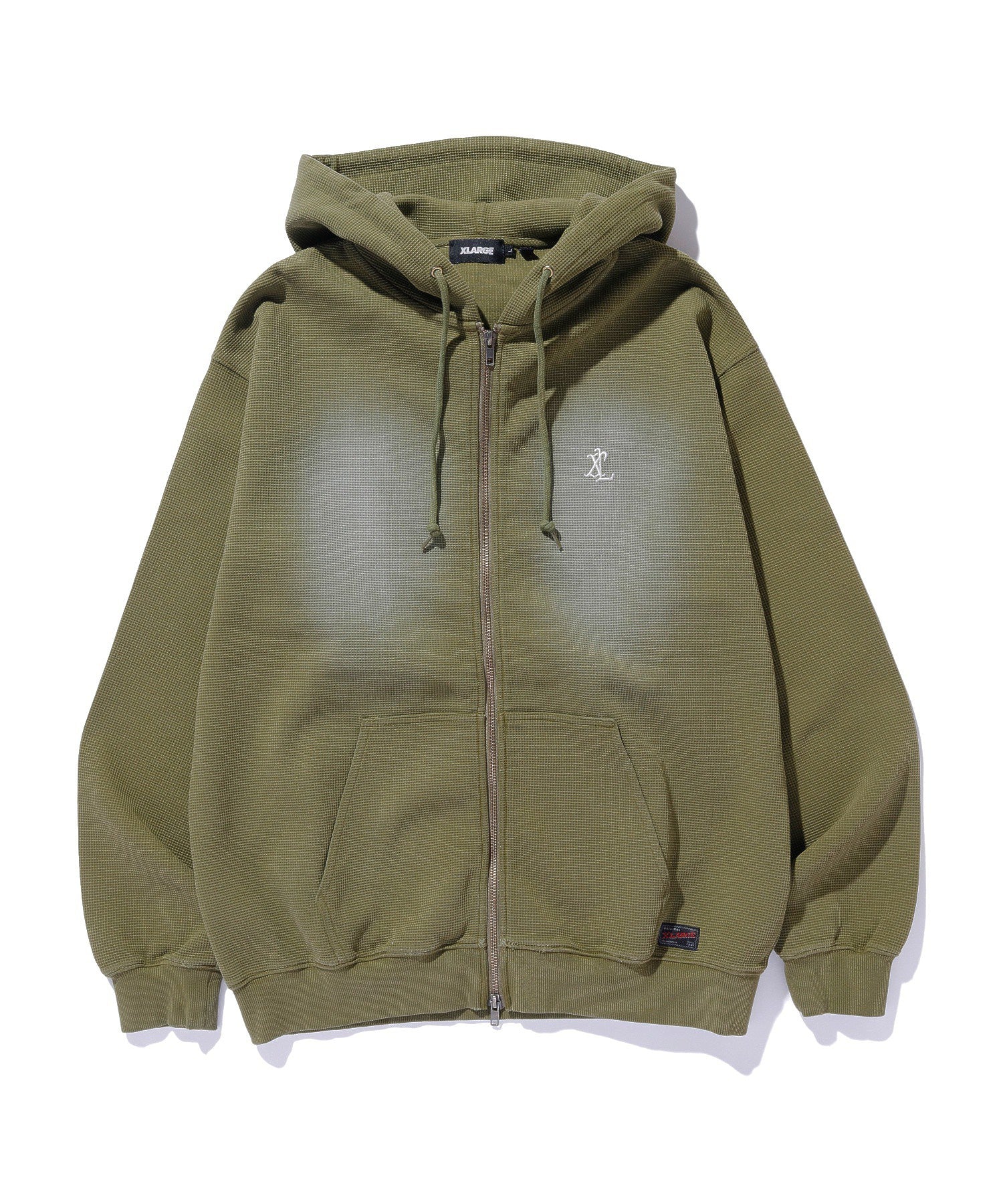 FADED WAFFLE ZIP UP HOODED SWEATSHIRT
