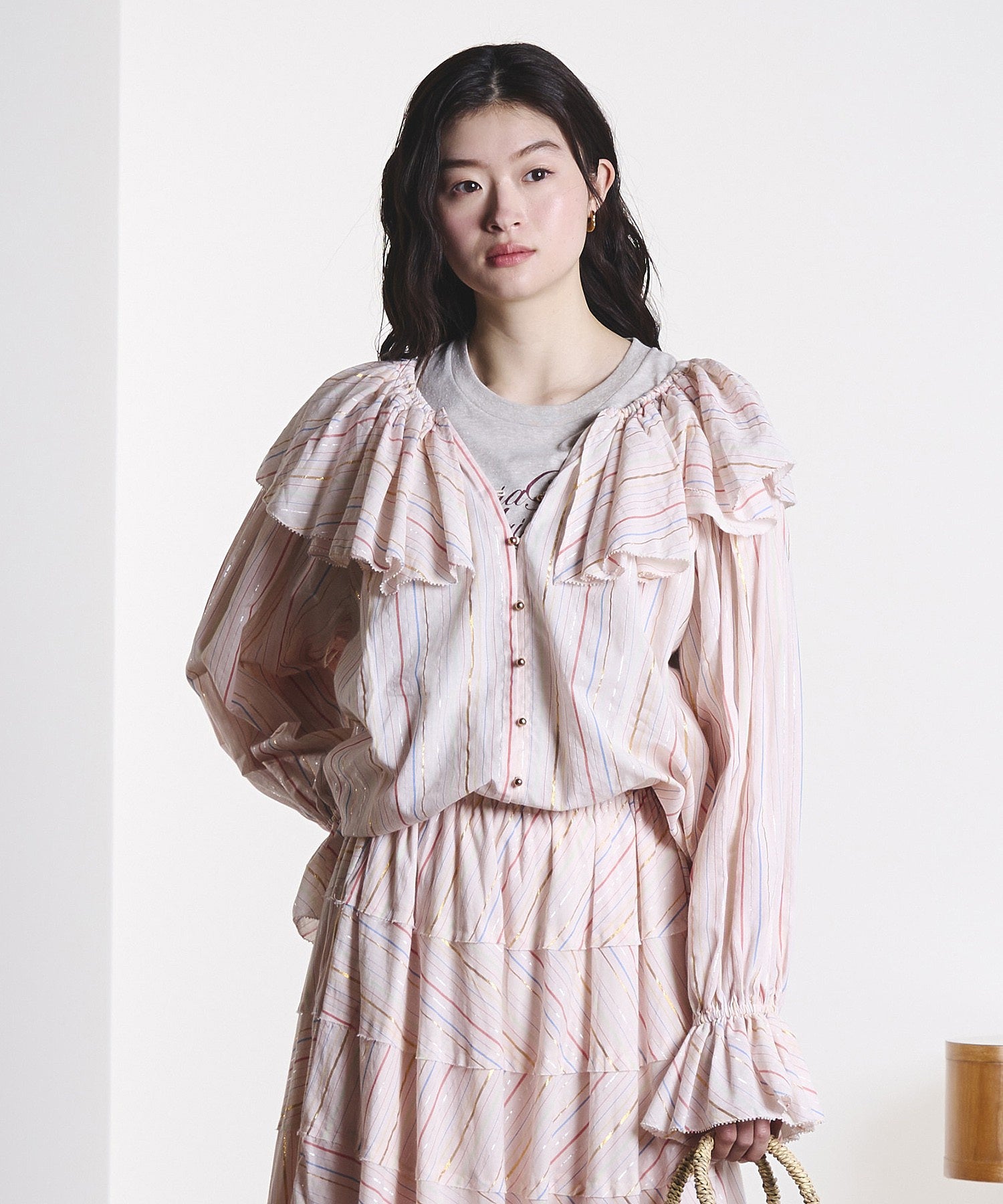 mag.by c/STRIPE FRILL COLLAR BLOUSE