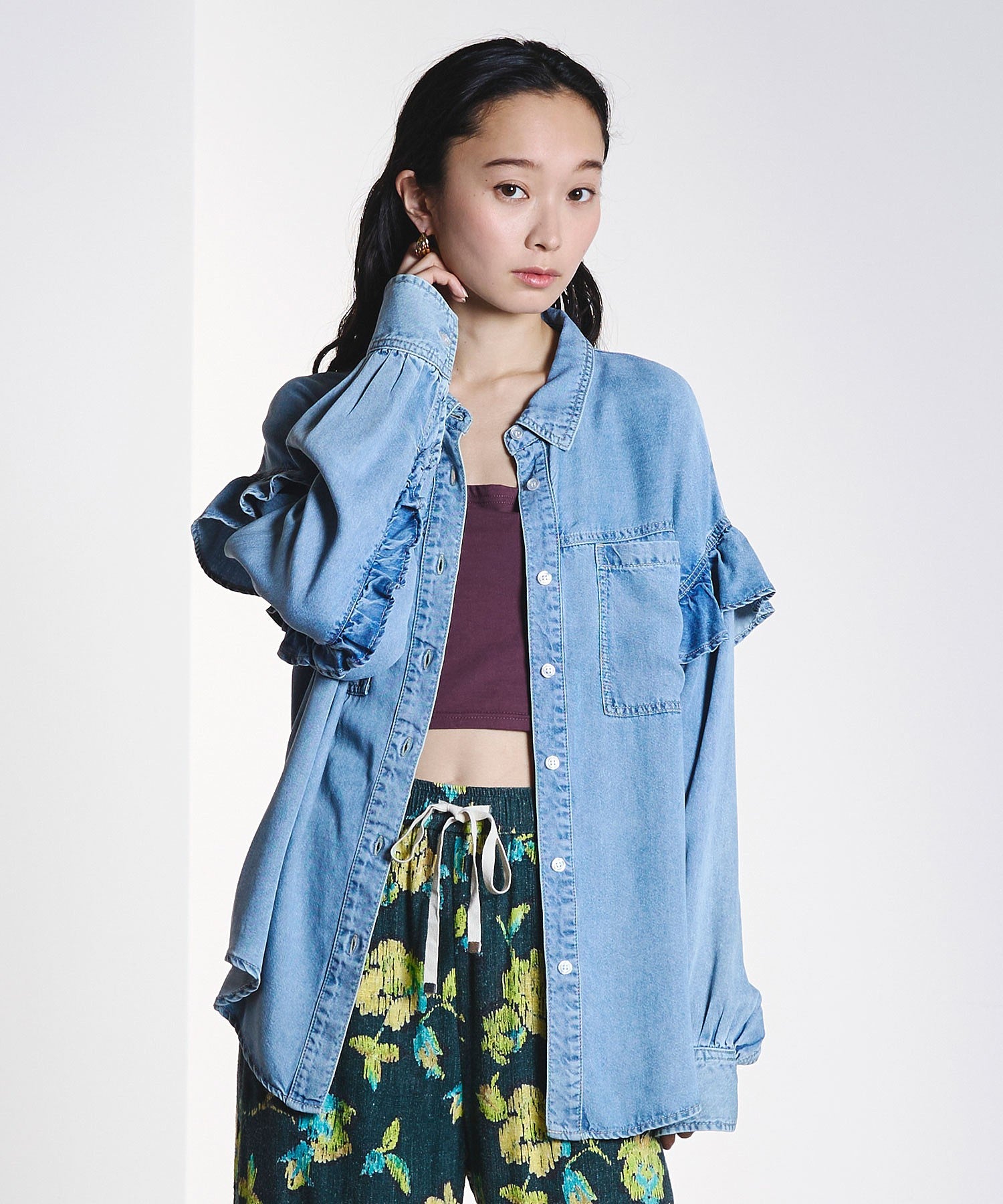 LIGHT OZ FRILL DENIM SHIRT