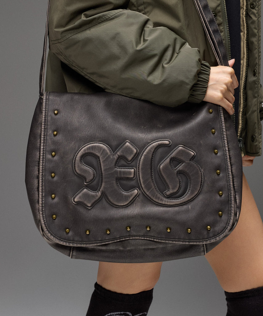X-girl / XG LOGO PATCH STUDDED FAUX LEATHER SHOULDER BAG – calif 