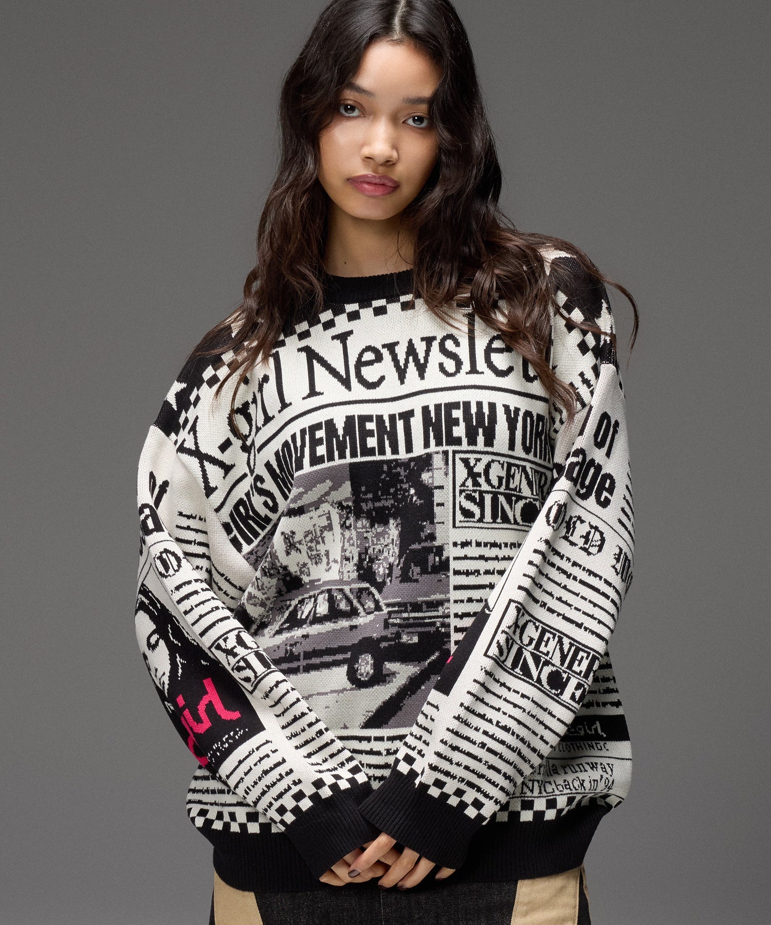 X-girl NEWS LETTER JACQUARD KNIT TOP