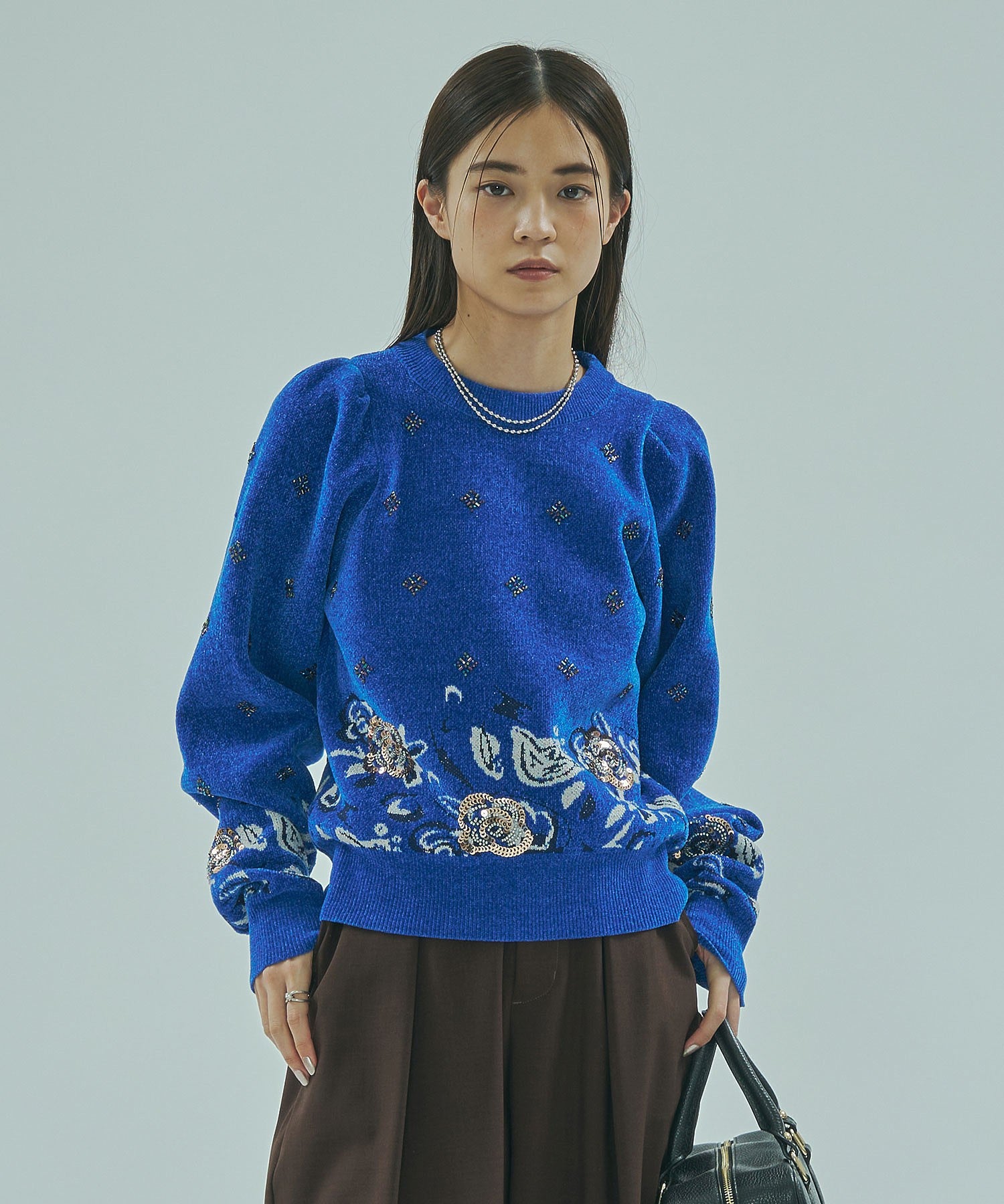 mici/BEADS and SEQUIN EMBROIDERY KNIT TOP
