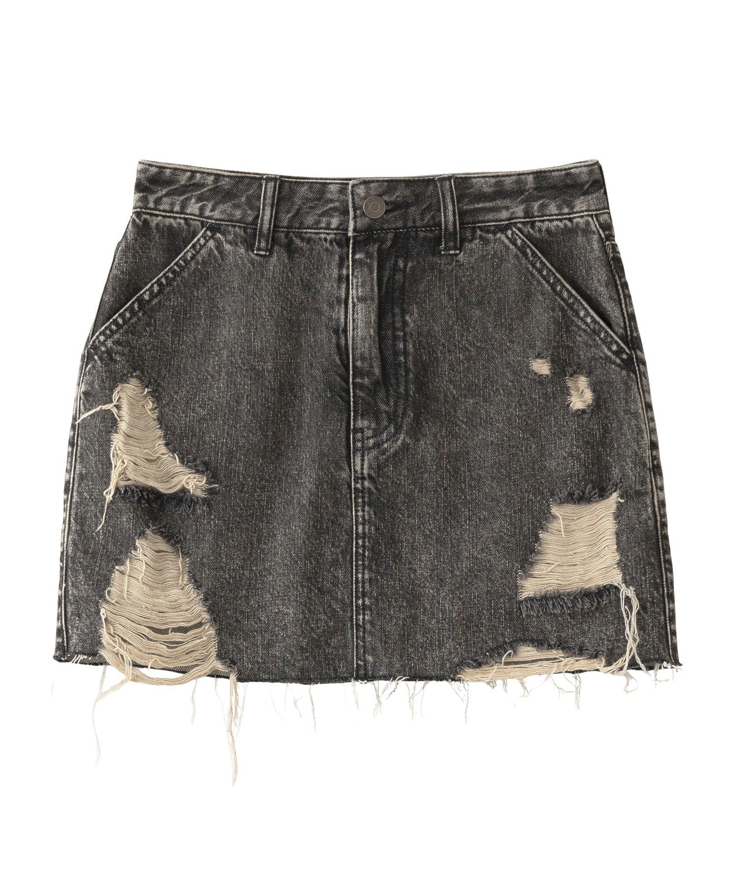 DISTRESSED DENIM MINI SKIRT