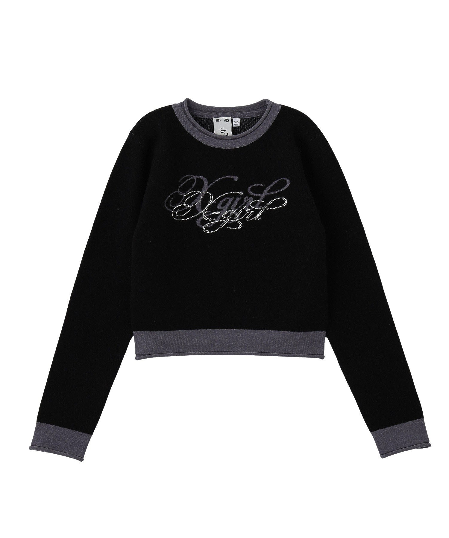 RHINESTONE AND JACQUARD LOGO COMPACT KNIT TOP