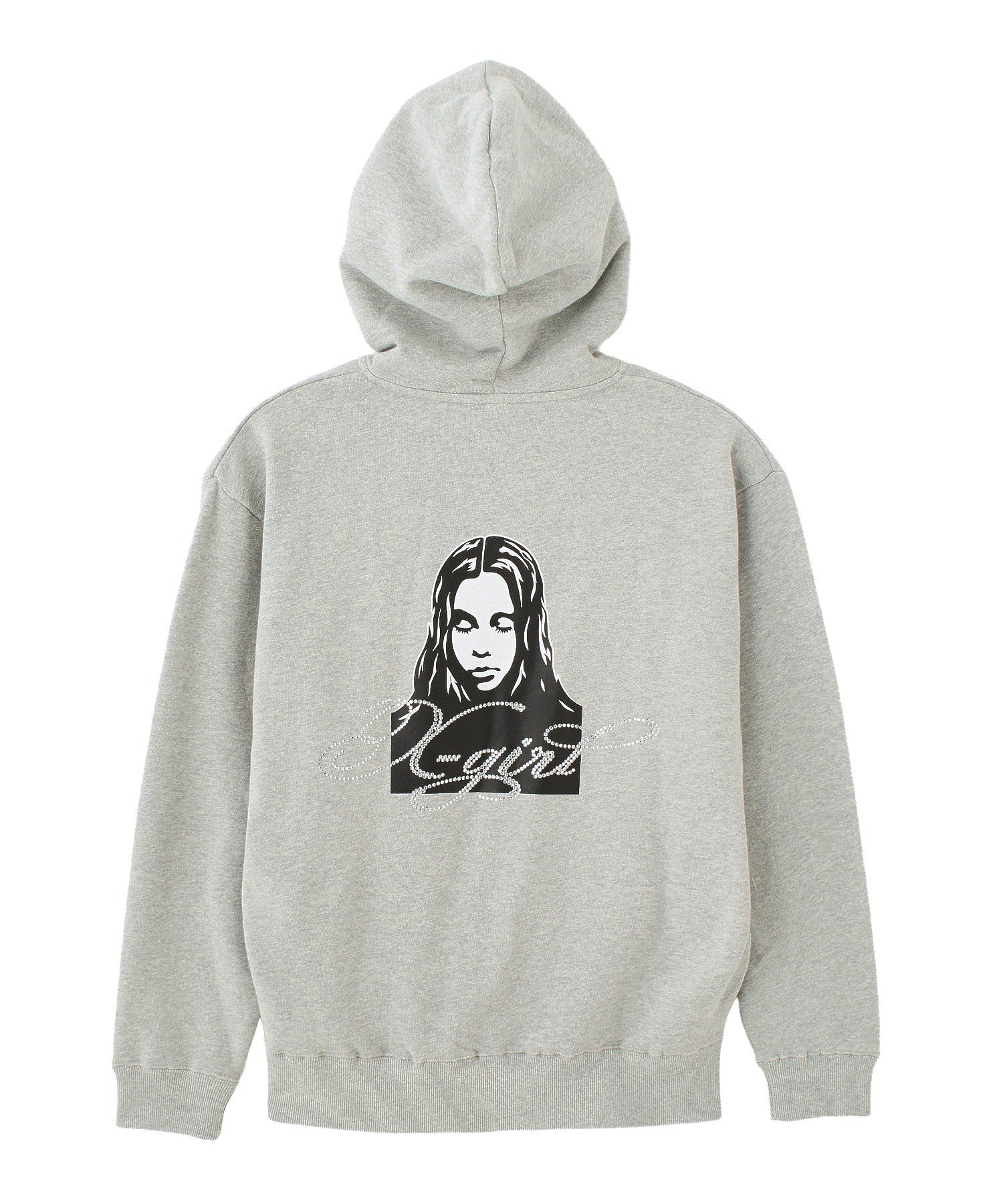 RHINESTONE LOGO AND FACE ZIP UP SWEAT HOODIE
