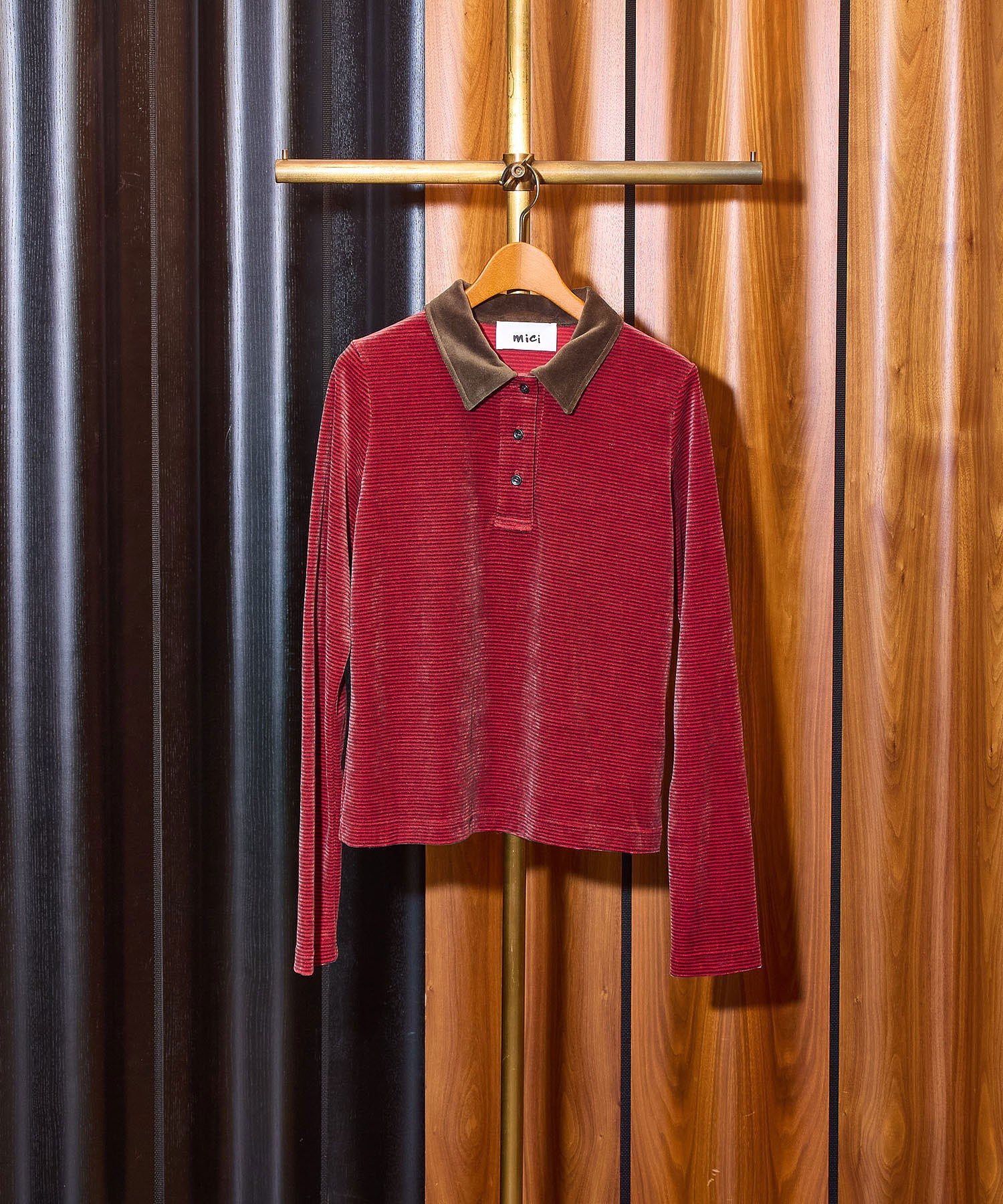 mici/POLO COLLAR STRIPE TOP