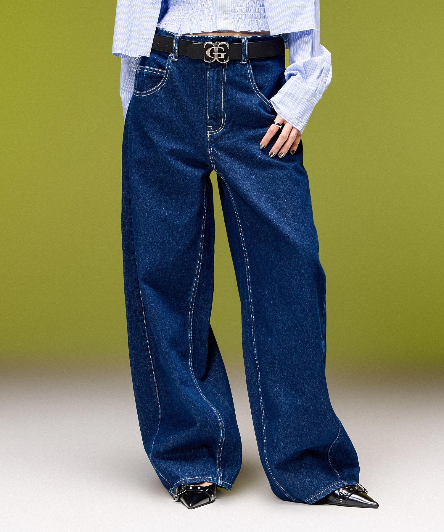 LOGO MARK STITCHED DENIM PANTS