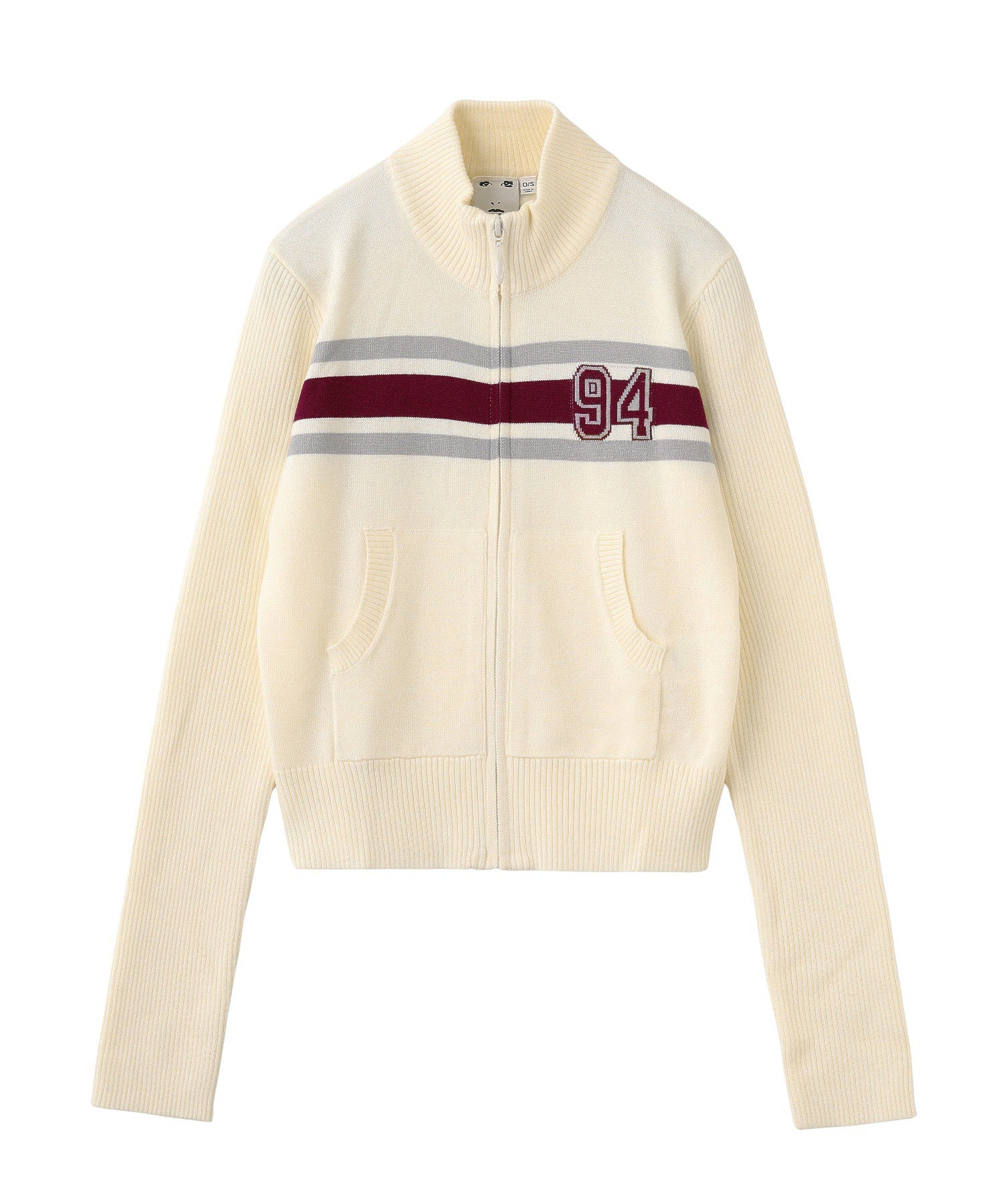 NUMBERING JACQUARD ZIP UP KNIT TOP