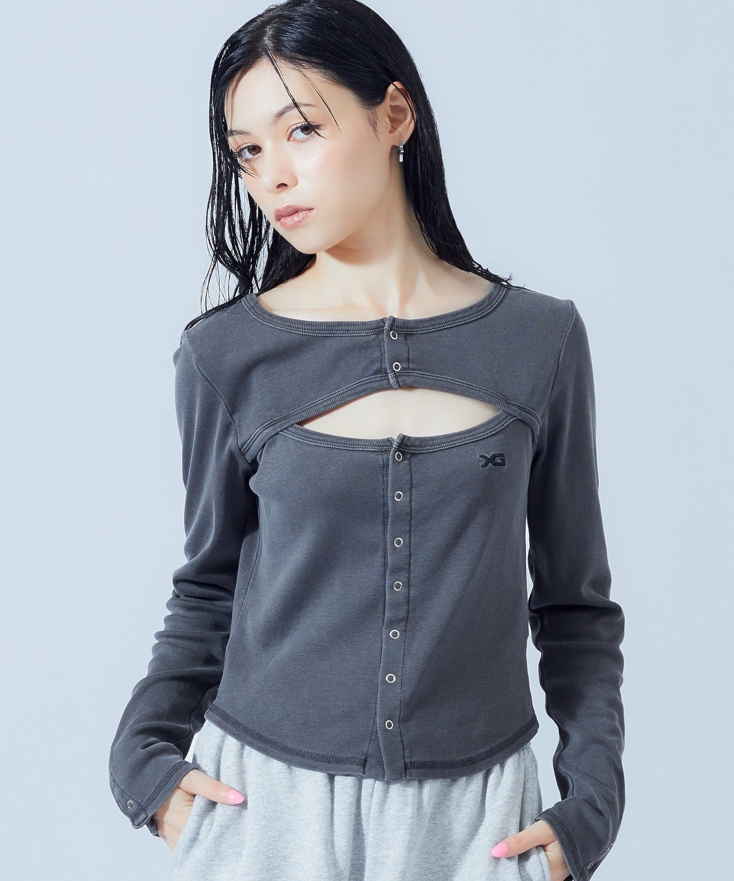 FRONT SLIT BUTTON L/S TOP