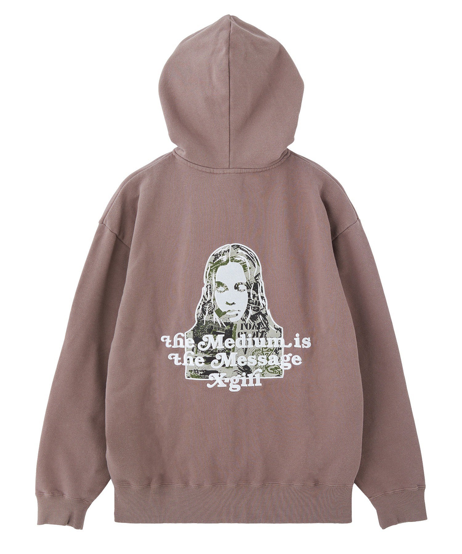 BRUSHED COLLAGE GRAPHIC FACE PATCH ZIP UP SWEAT HOODIE
