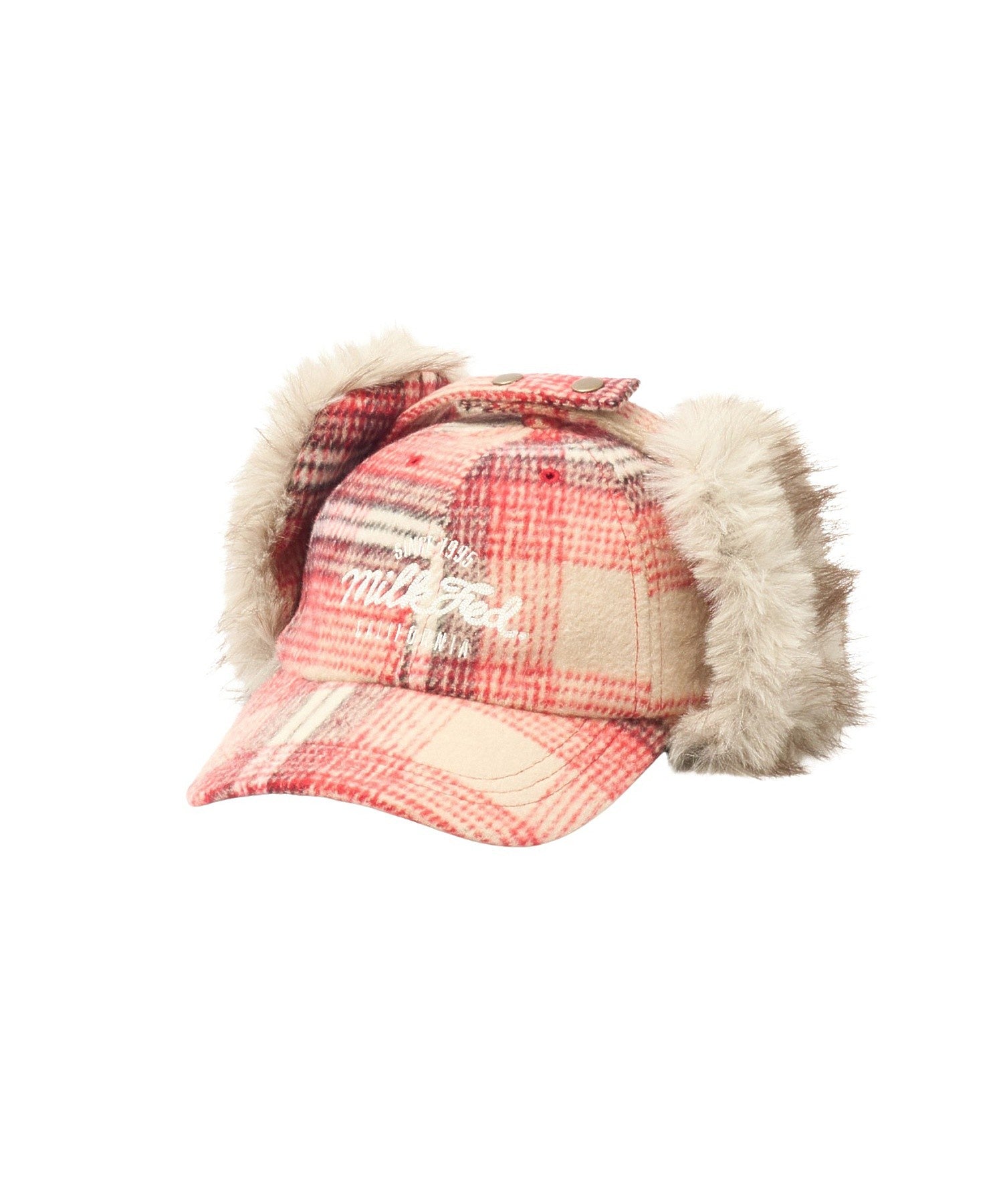 PLAID PATTERN FUR EAR FLAP