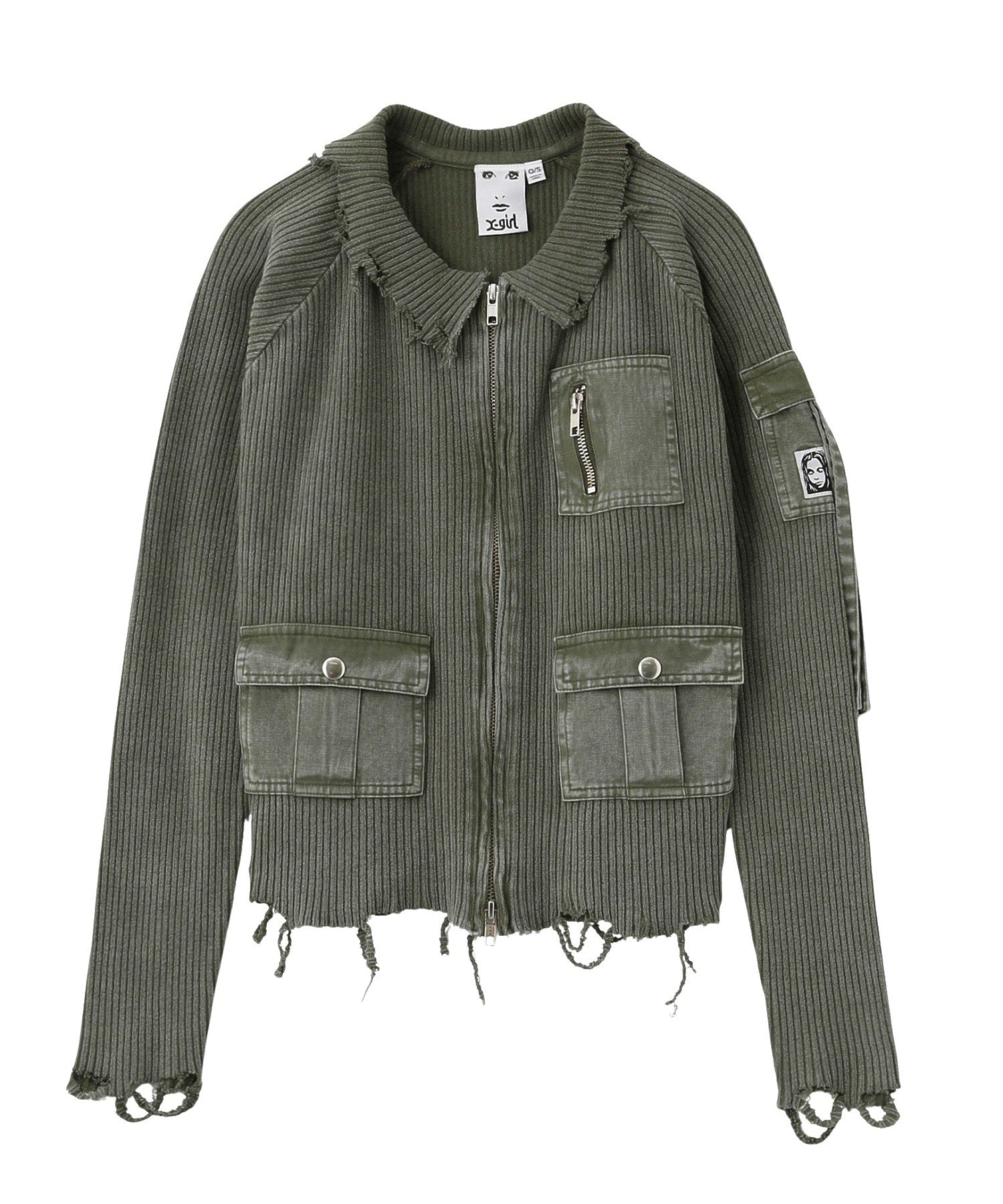 DISTRESSED WOVEN MIX ZIP UP TOP