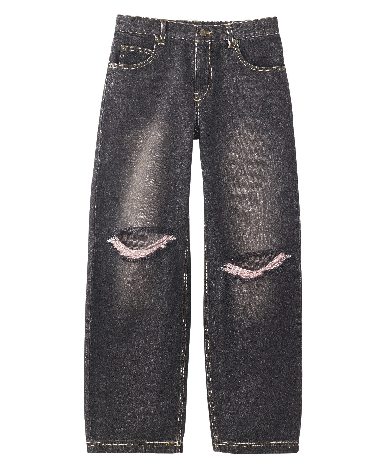 LOW RISE DISTRESSED DENIM PANTS