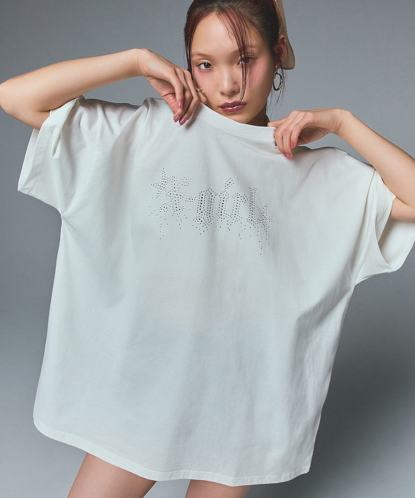 THEREDTHREAD S stamp tee dress ホワイト 白 RHINESTONE STARDUST LOGO S/S TEE DRESS – calif（カリフ）公式