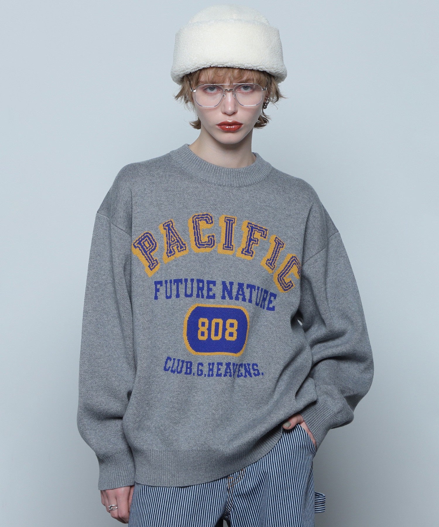 GENE HEAVENS/カレッジライクロゴ ジャカードニット