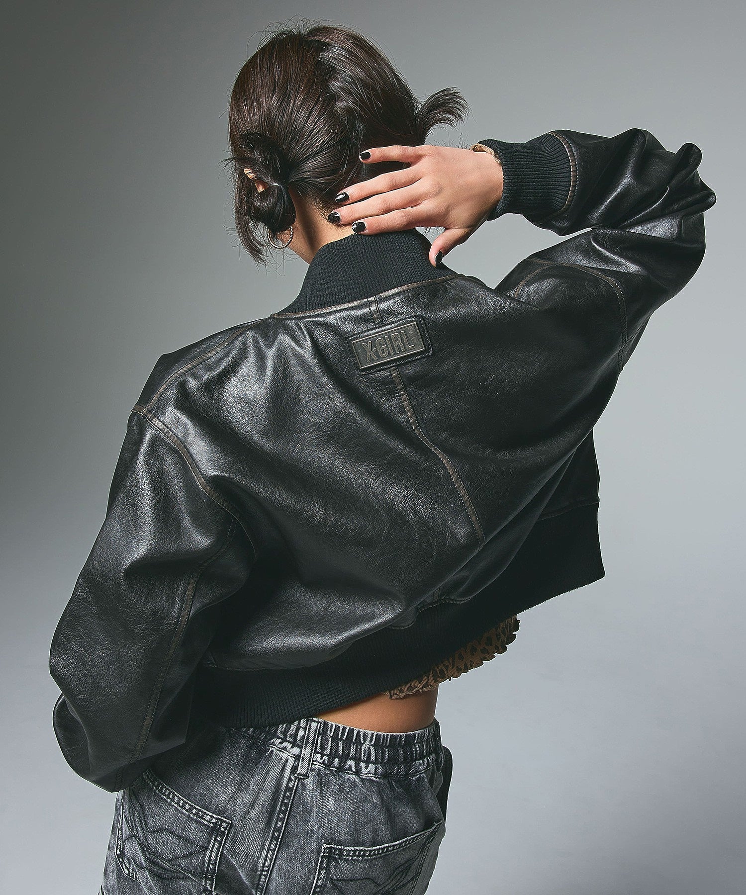 DISTRESSED FAUX LEATHER COMPACT BLOUSON