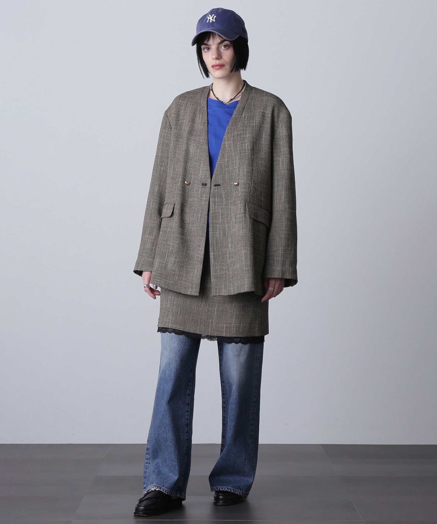 CREOLME/COLLARLESS DOUBLE JACKET