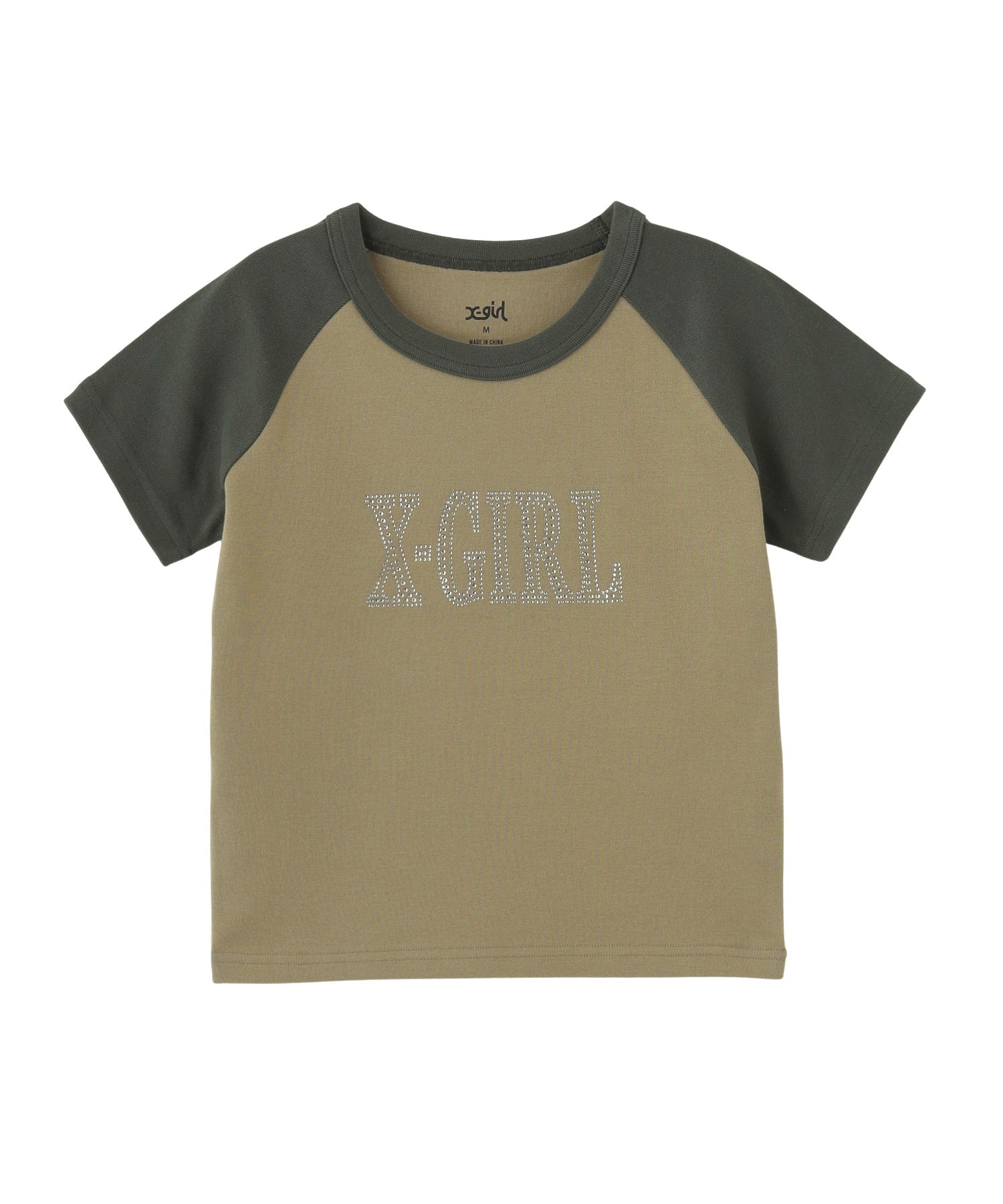 RHINESTONE ROMAN TYPE LOGO RAGLAN S/S BABY TEE