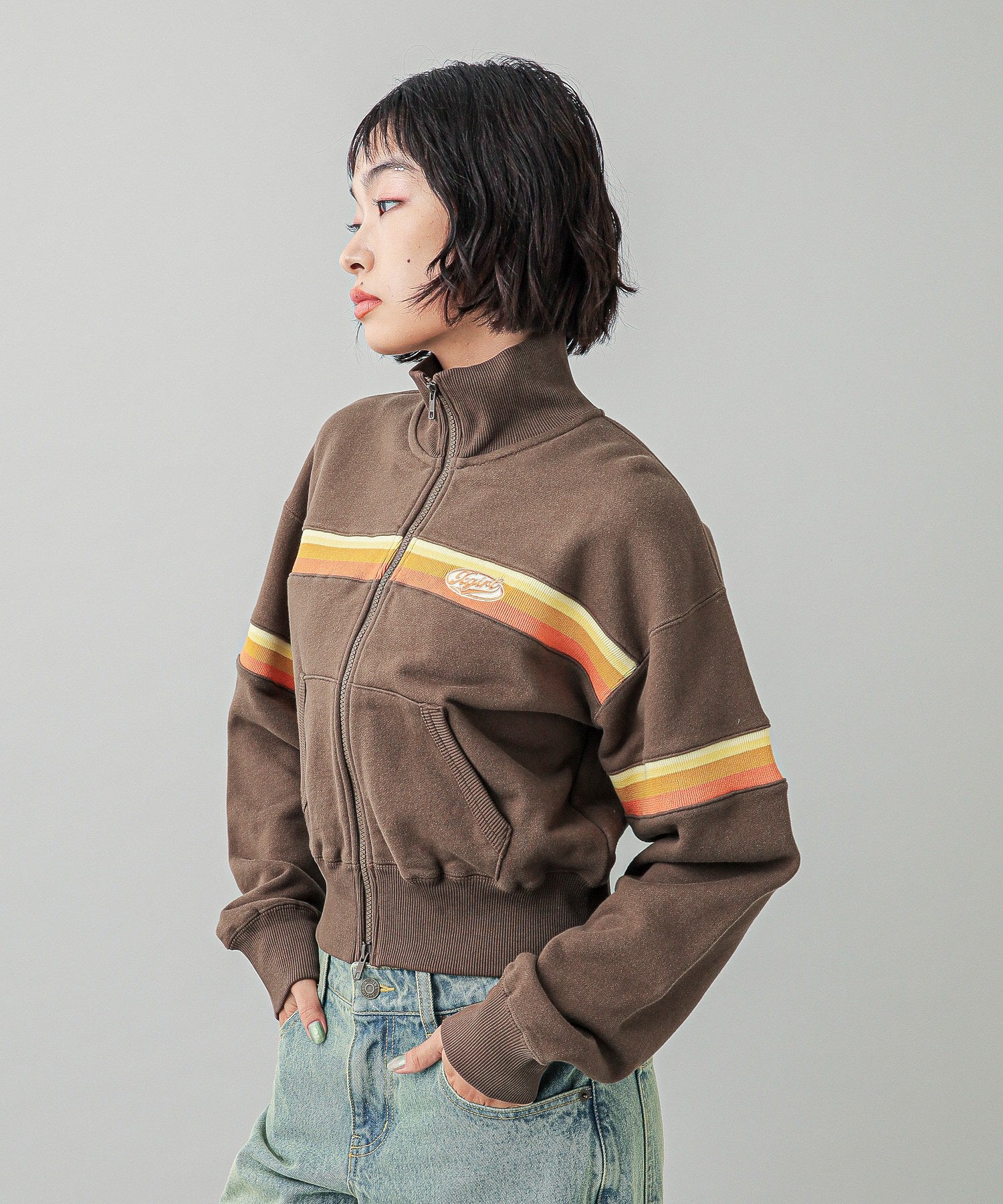 STRIPED COMPACT SWEAT TRACK TOP