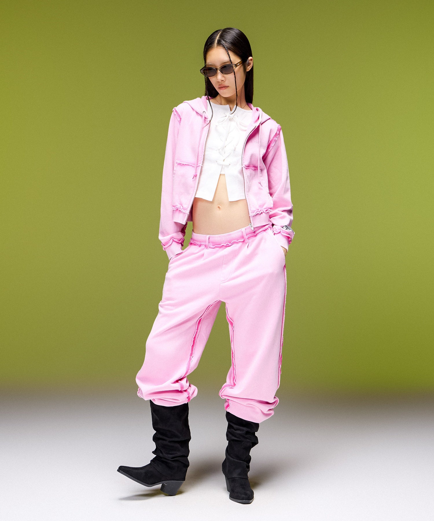 FADED CUT OFF COMPACT ZIP UP SWEWAT HOODIE