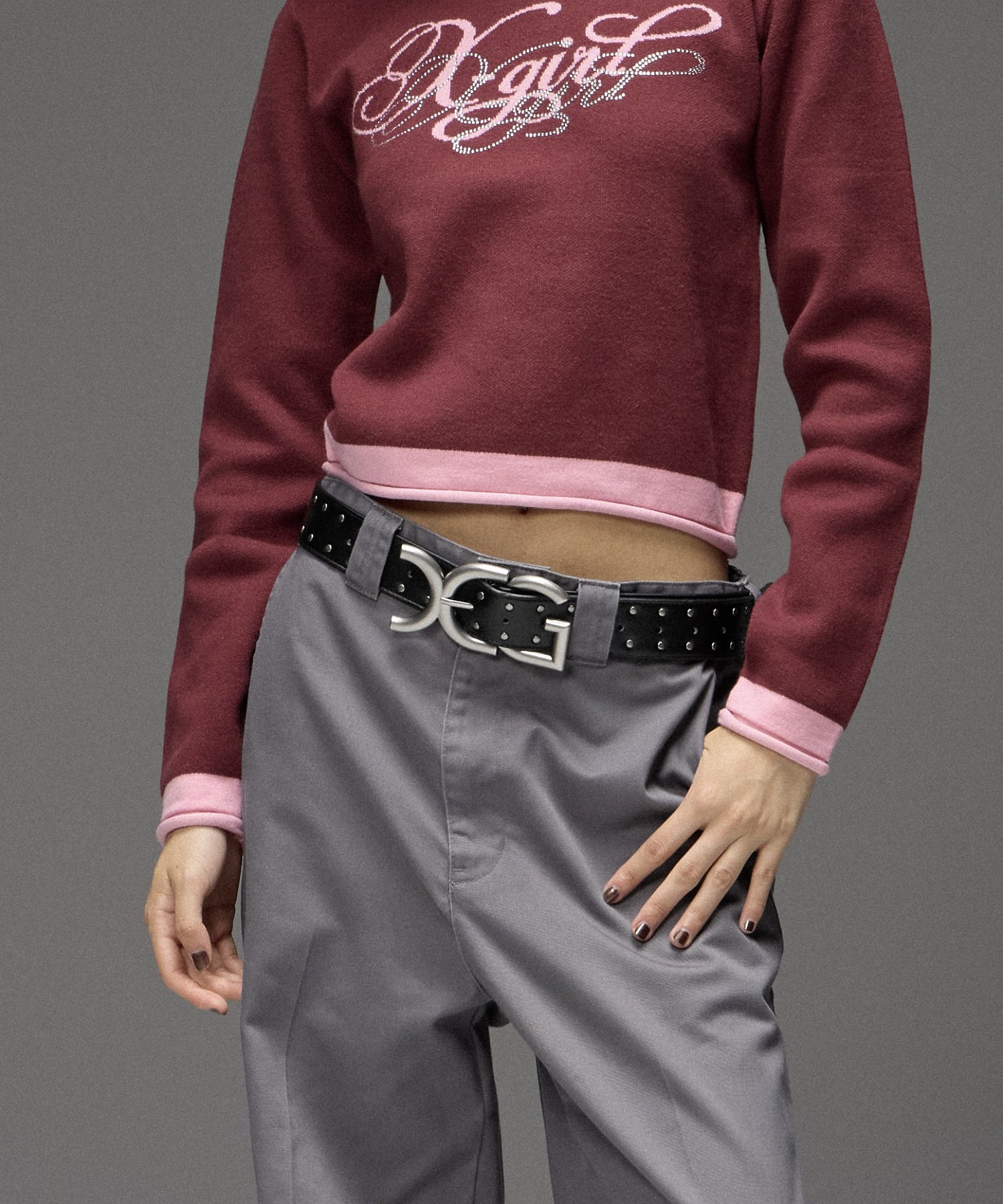 XG BUCKLE STUDDED FAUX LEATHER BELT