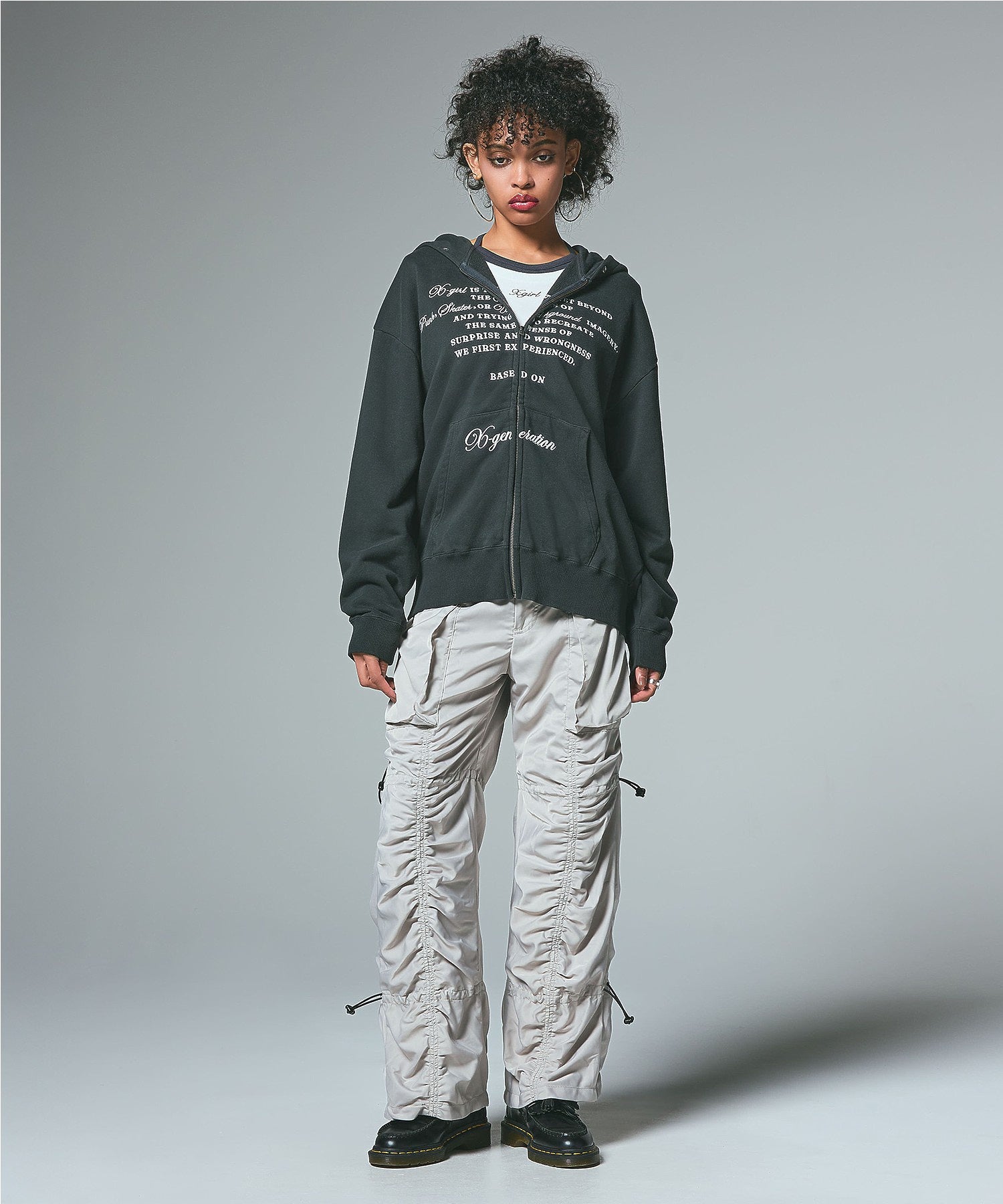 EYELET EMBROIDERY ZIP UP SWEAT HOODIE