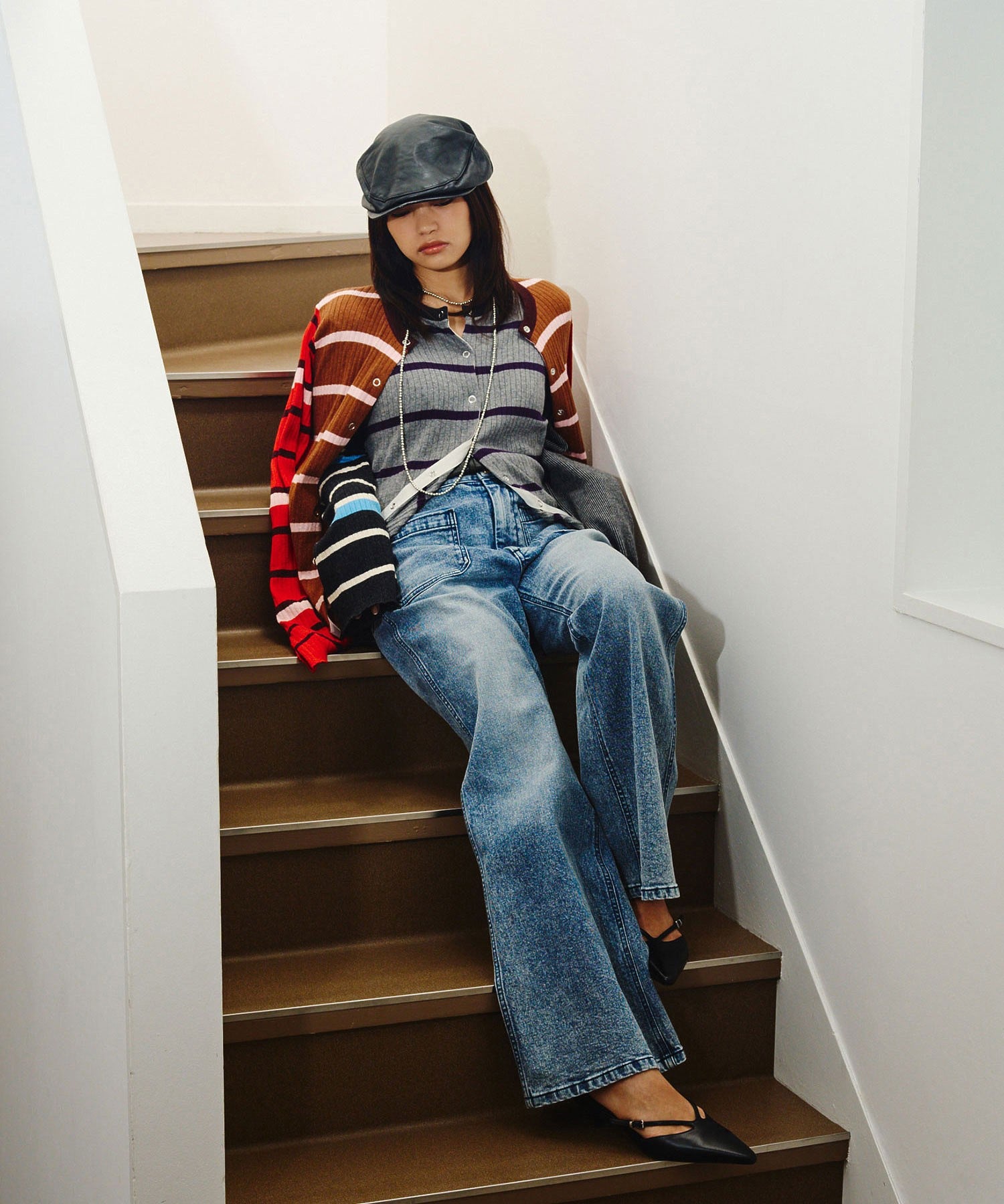 CREOLME/MULTI STRIPE KNIT CARDIGAN