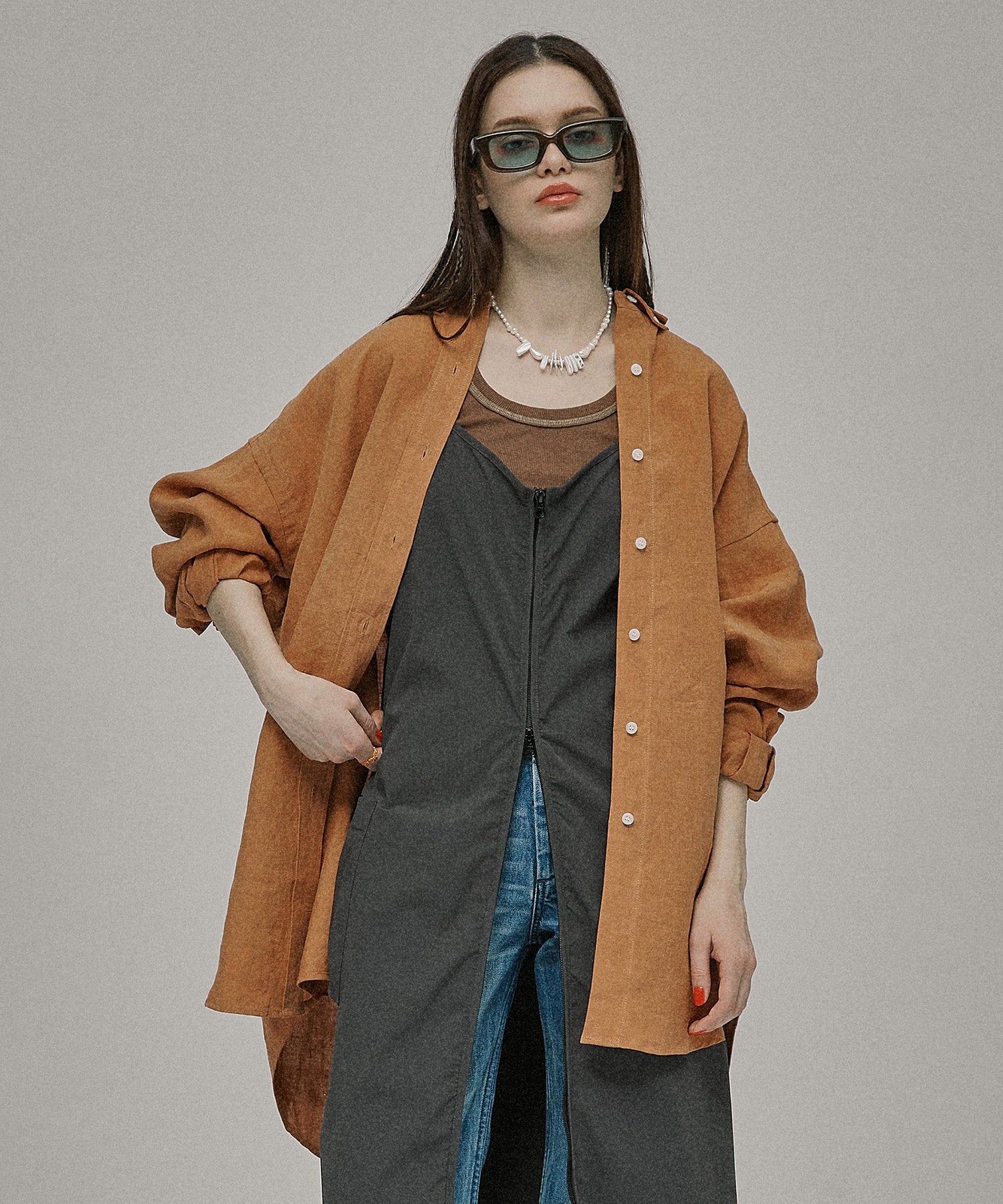 ボタンダウン ダブルネックシャツ