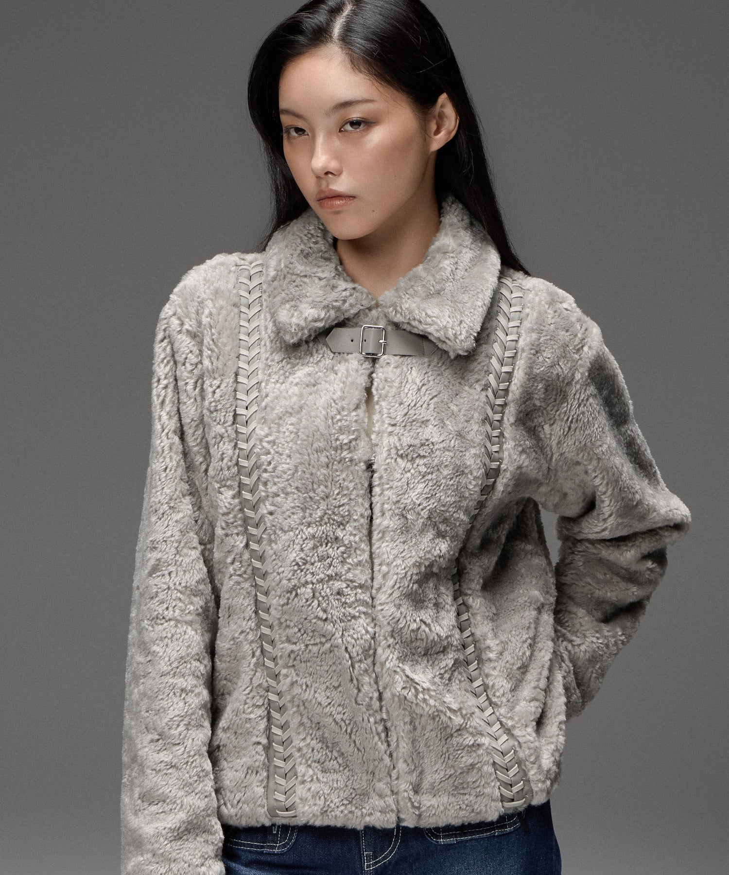 FAUX FUR LACE UP JACKET