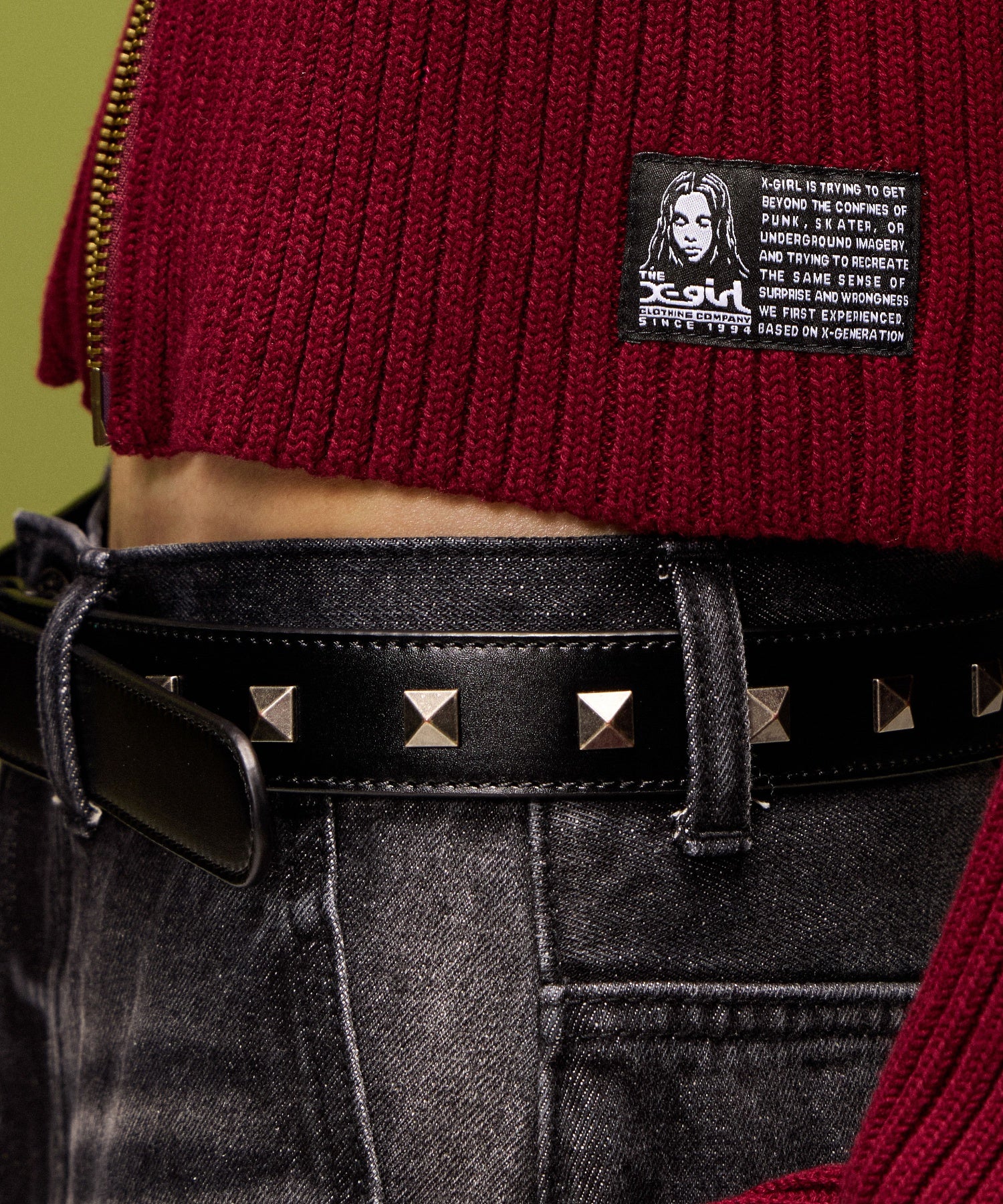 METAL LOGO STUDDED FAUX LEATHER BELT