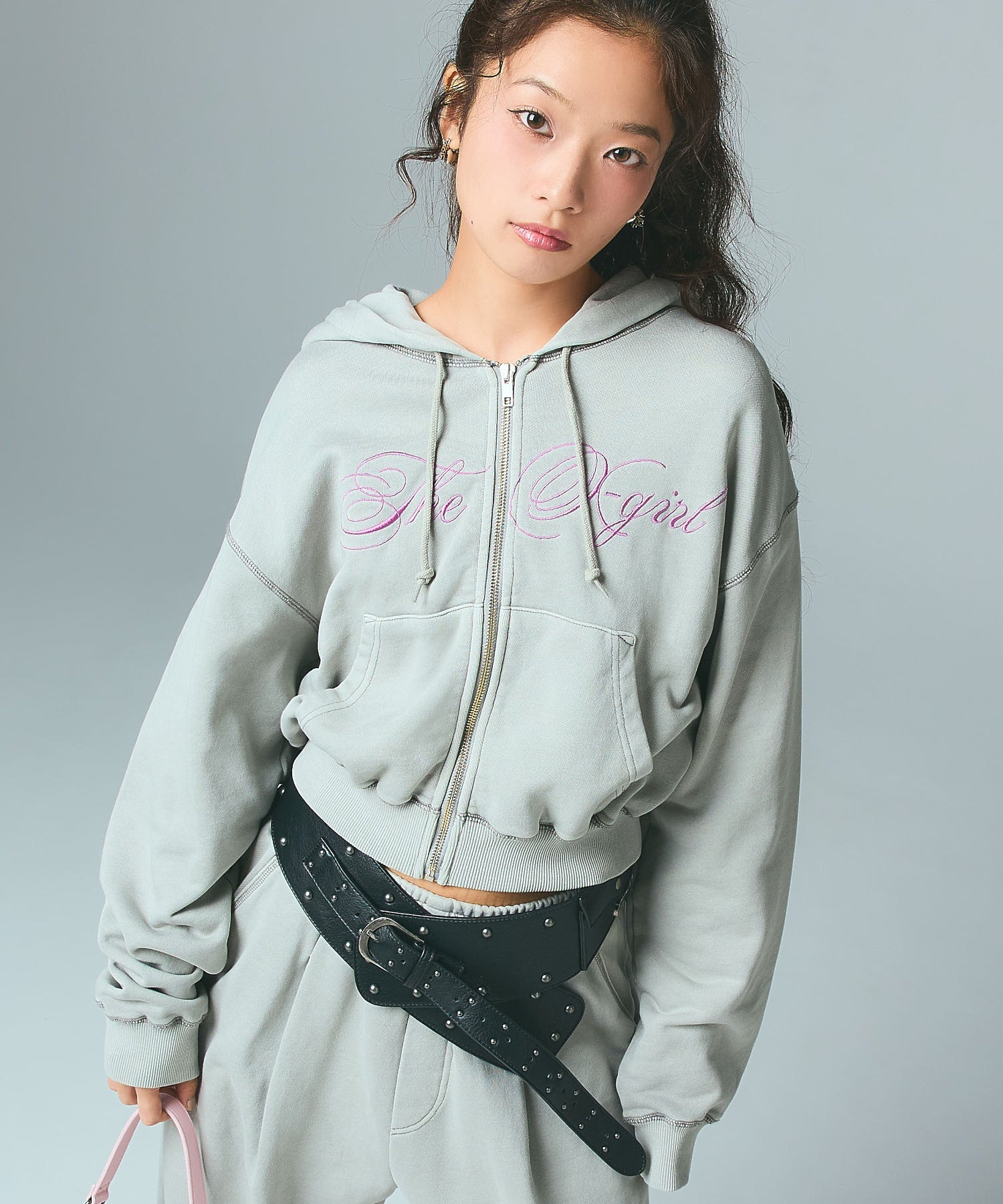 PIGMENT DYED SCRIPT LOGO COMPACT ZIP UP SWEAT HOODIE