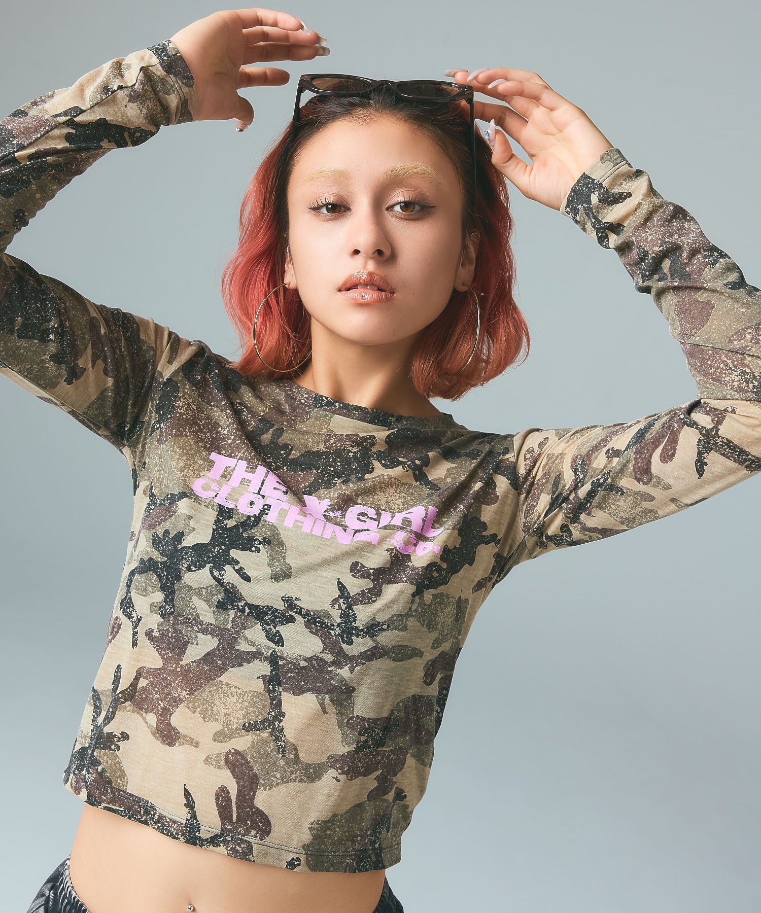 FADED CAMO SHEER L/S TOP