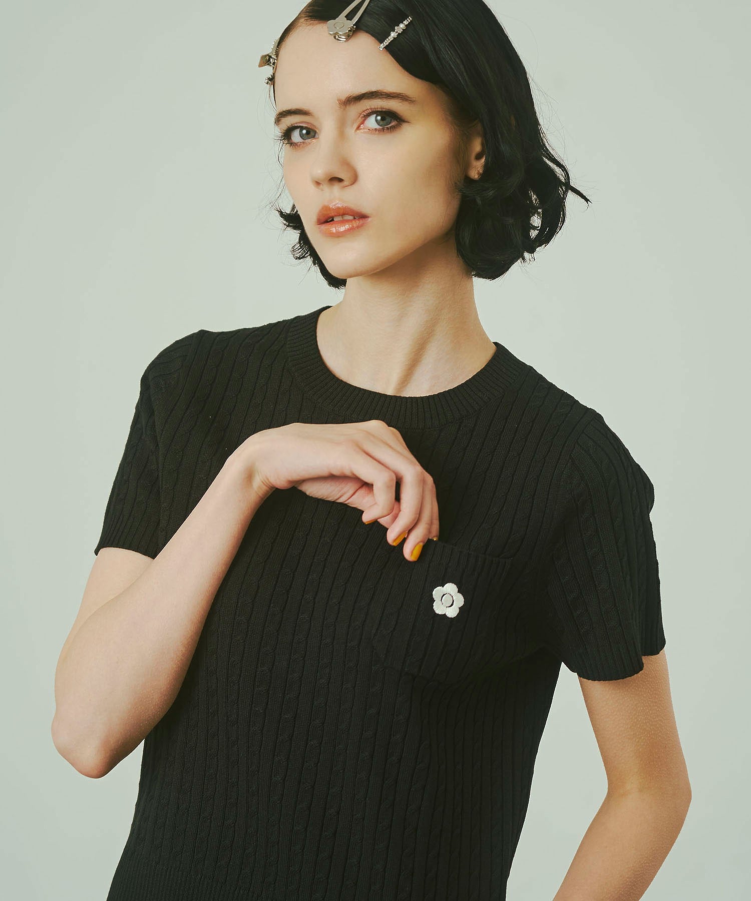 【レッドROSE BUD別注カラー】MARY QUANT/CABLE HALF SLEEVE KNIT