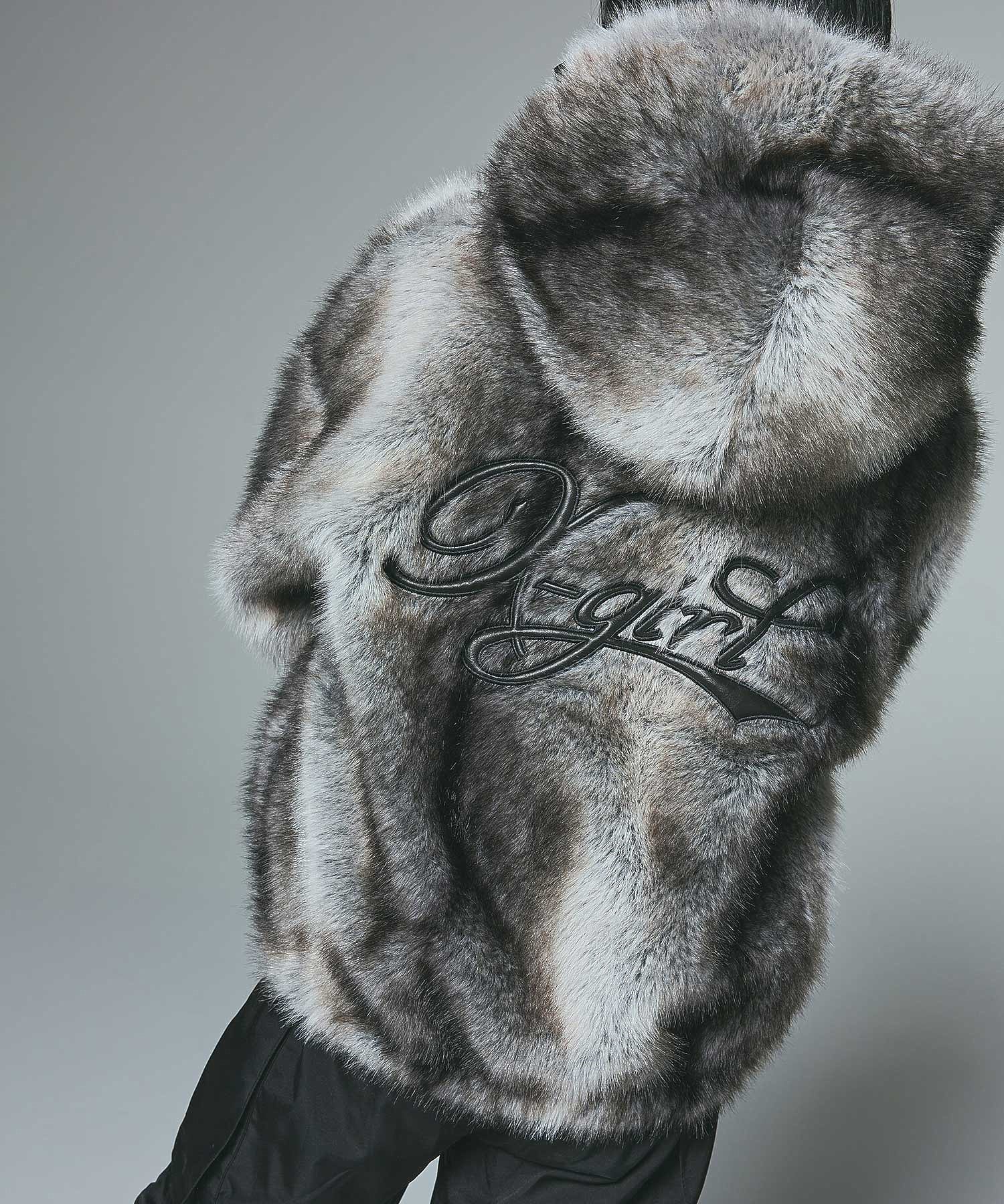 LOGO PATCHED FAUX FUR HOODED JACKET