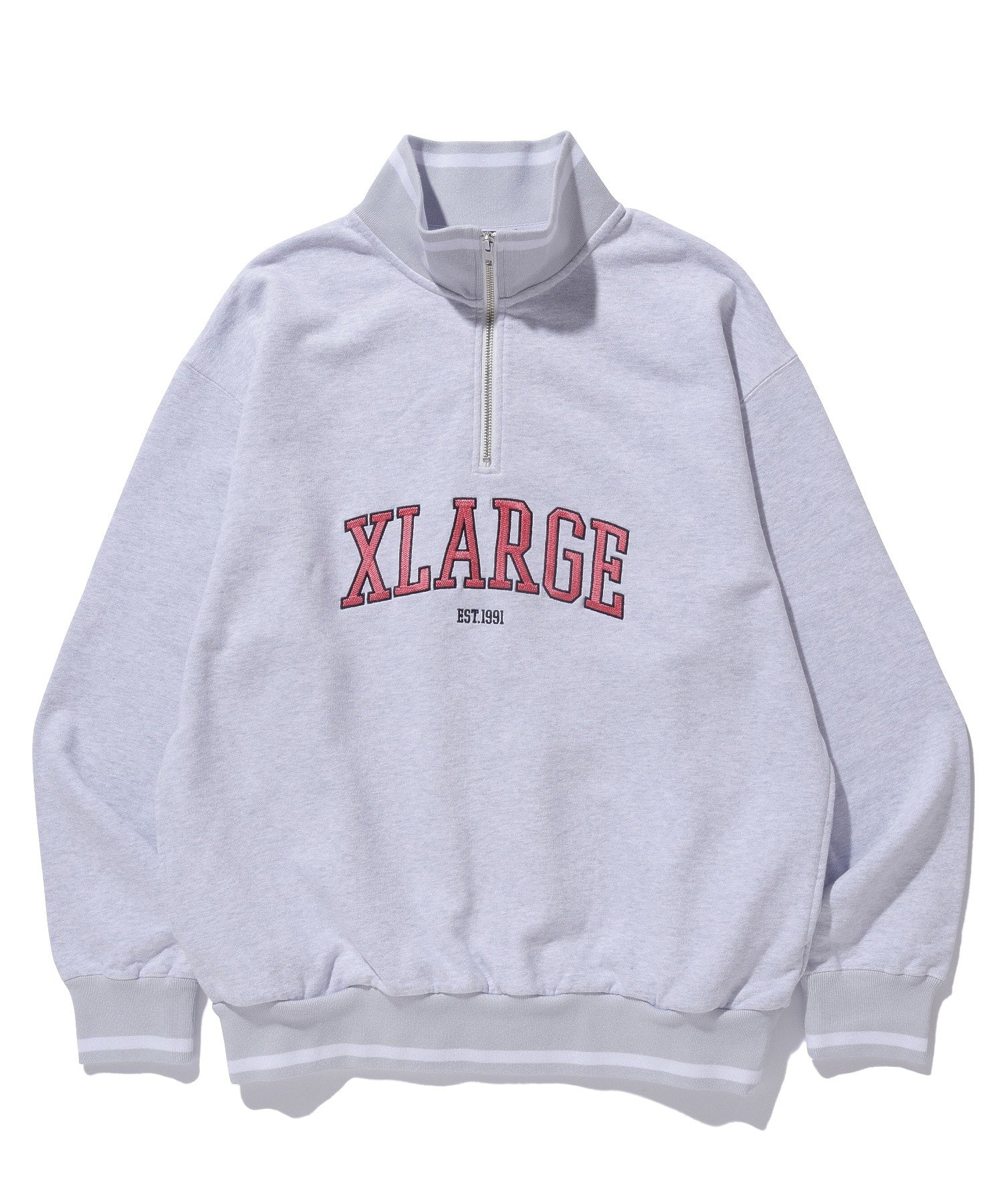 STRIPED RIB HALF ZIP SWEATSHIRT