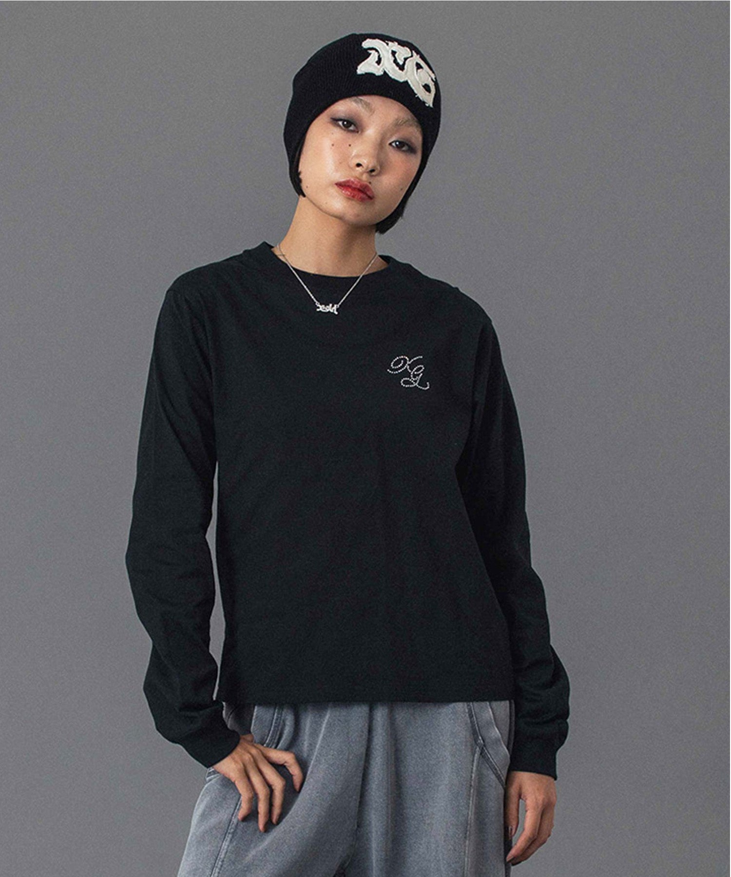 RHINESTONE COMBINATION LOGO L/S TEE