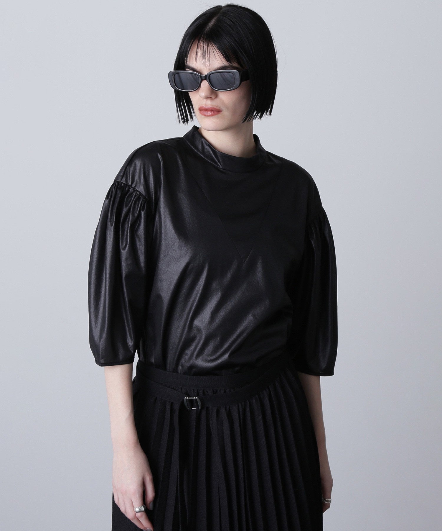 mici/VOLUME SLEEVE TRICOT CHIFFON TOP