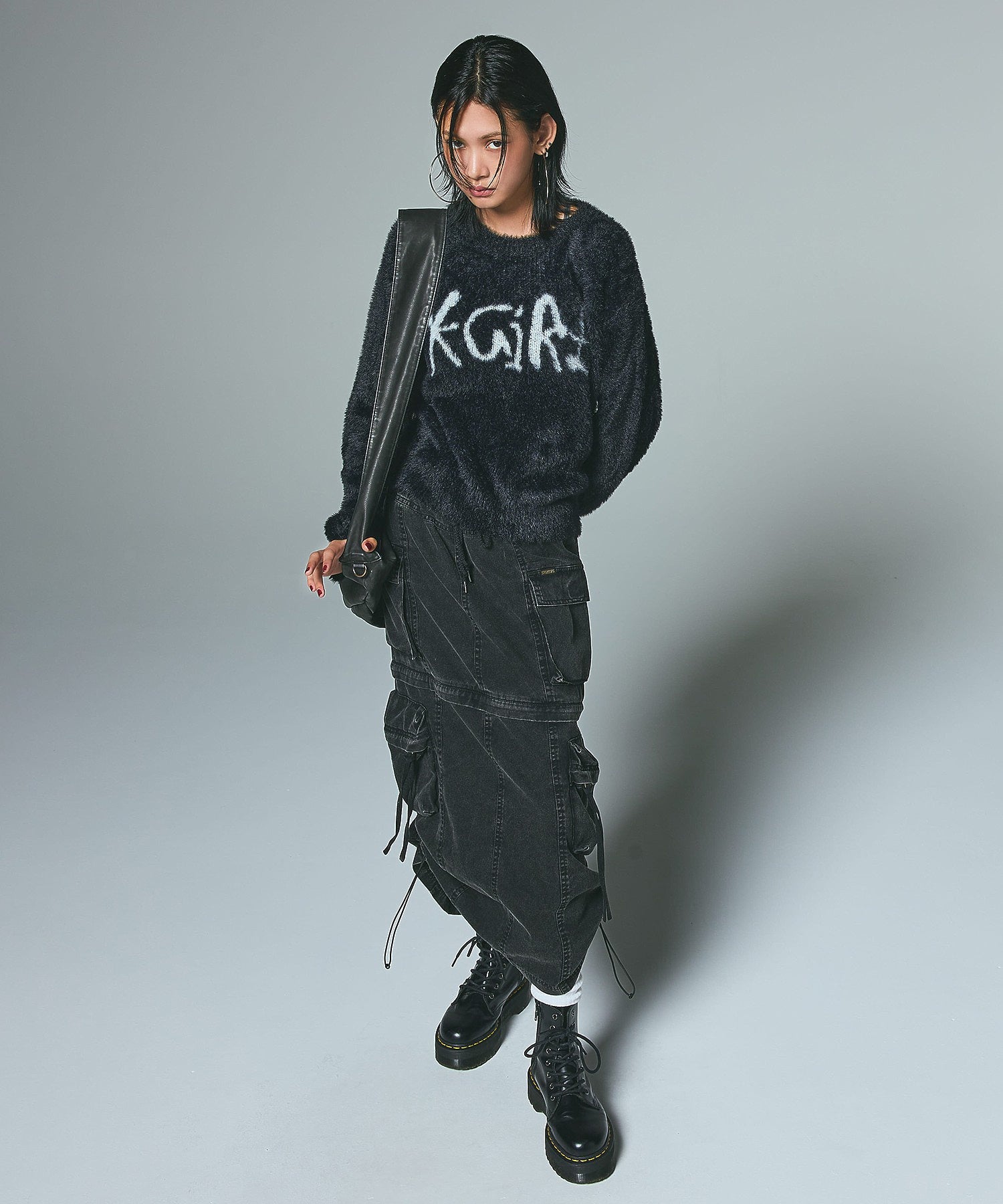 LOGO JACQUARD SHAGGY KNIT TOP