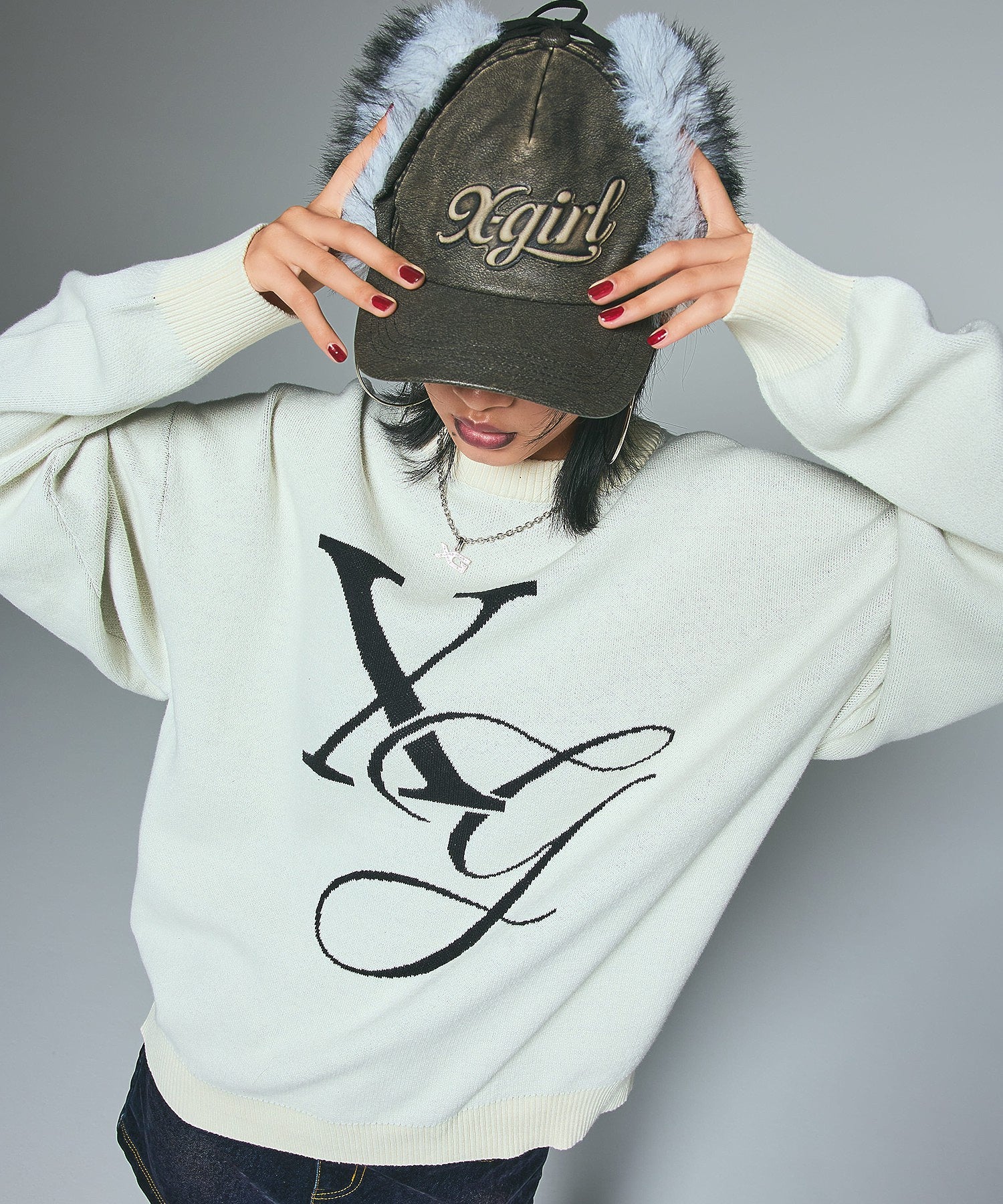 XG MONOGRAM LOGO JACQUARD KNIT TOP