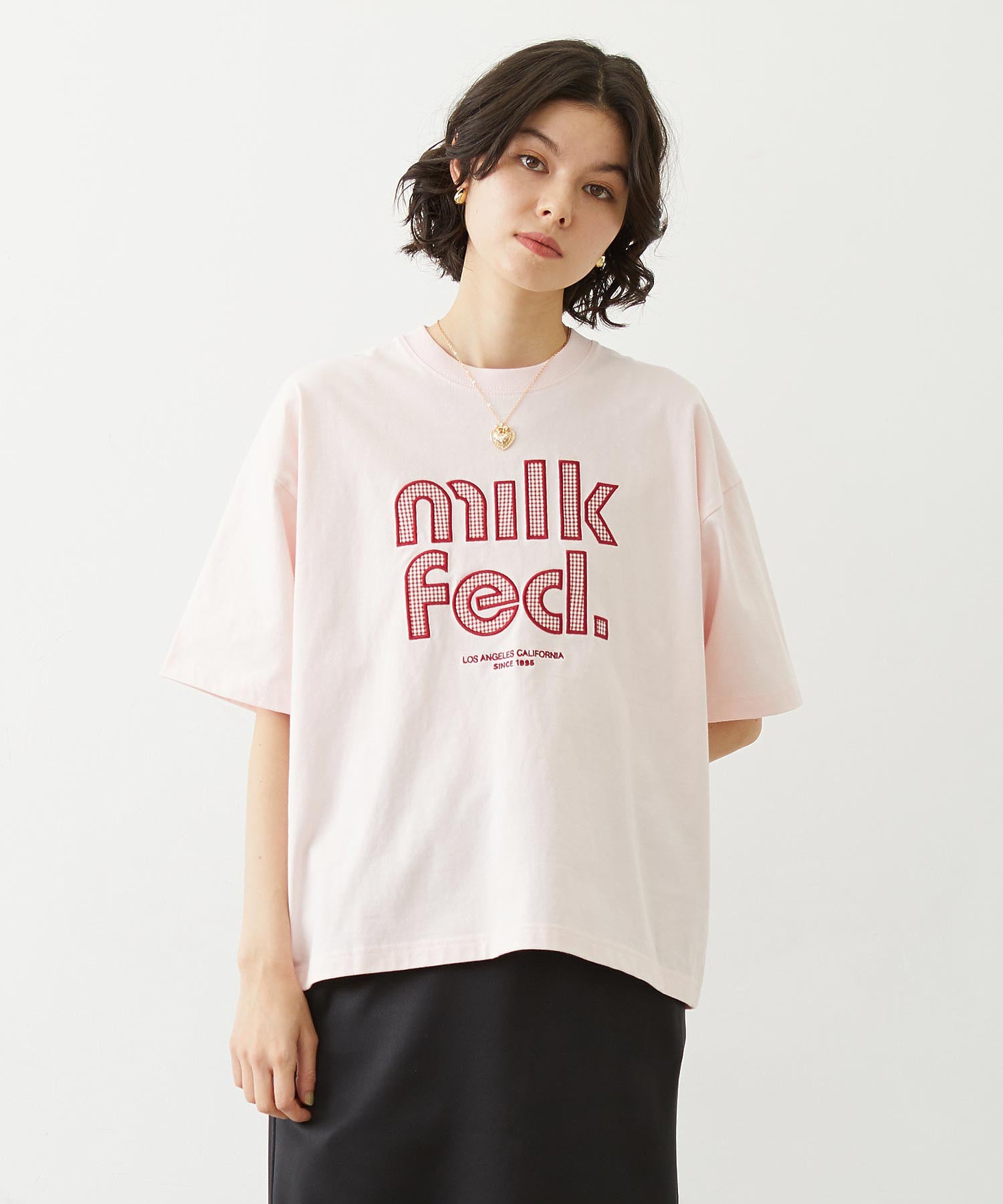 CUT OUT LOGO GINGHAM WIDE S/S TEE