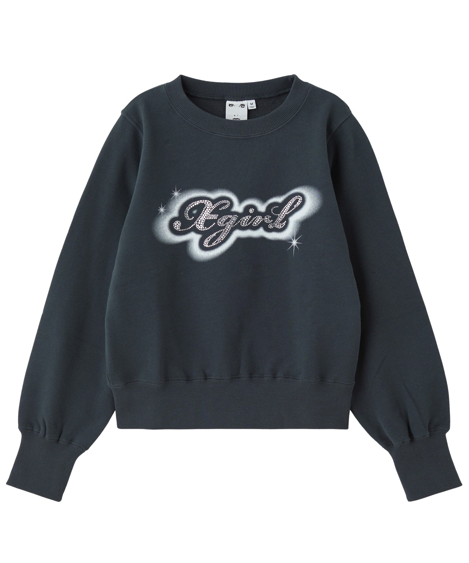 RHINESTONE AND SPRAY LOGO CREWNECK SWEATSHIRT