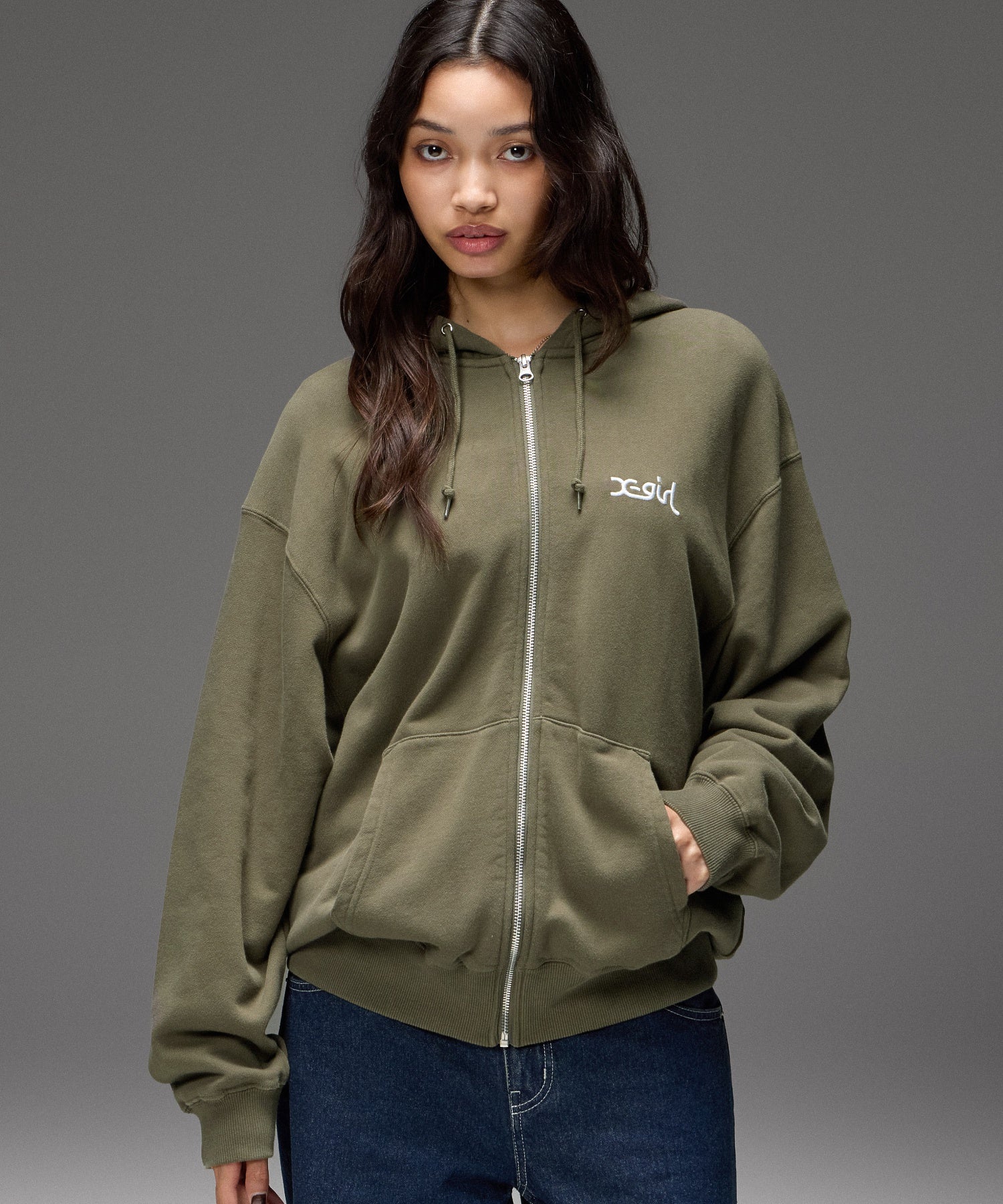 FACE IN CIRCLE LOGO PATCH ZIP UP SWEAT HOODIE
