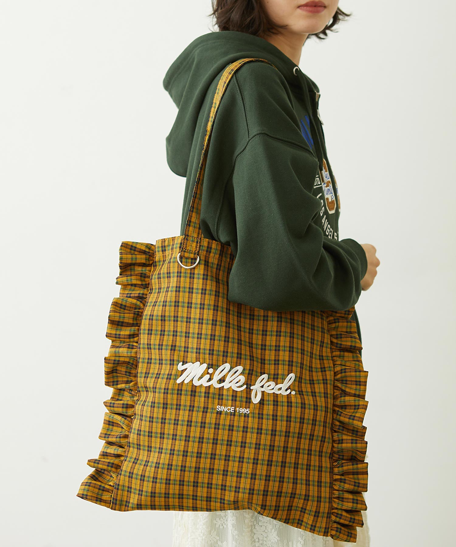 FRILLED TARTAN TOTE BAG