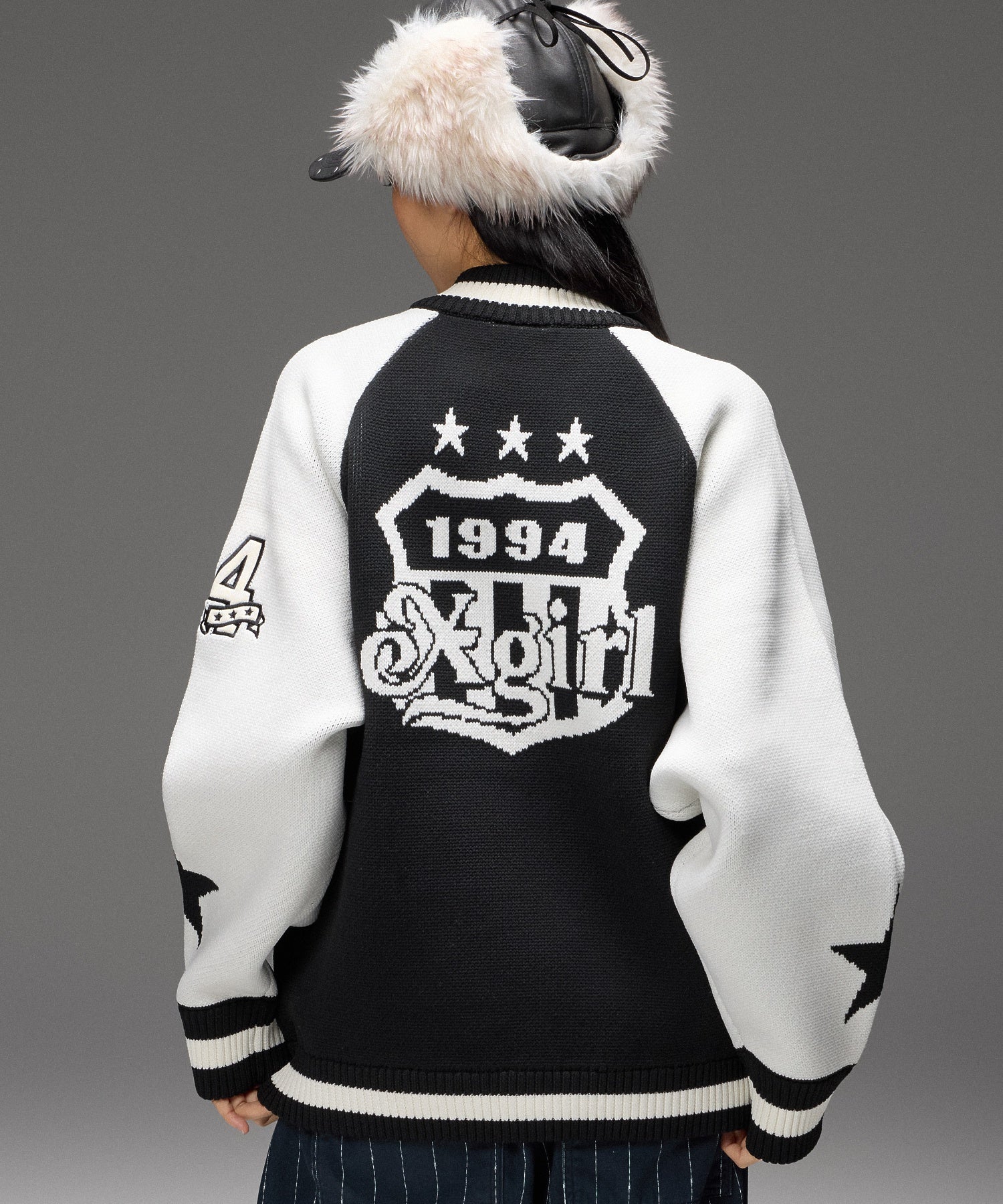 PATCH AND JACQUARD STADIUM KNIT JACKET